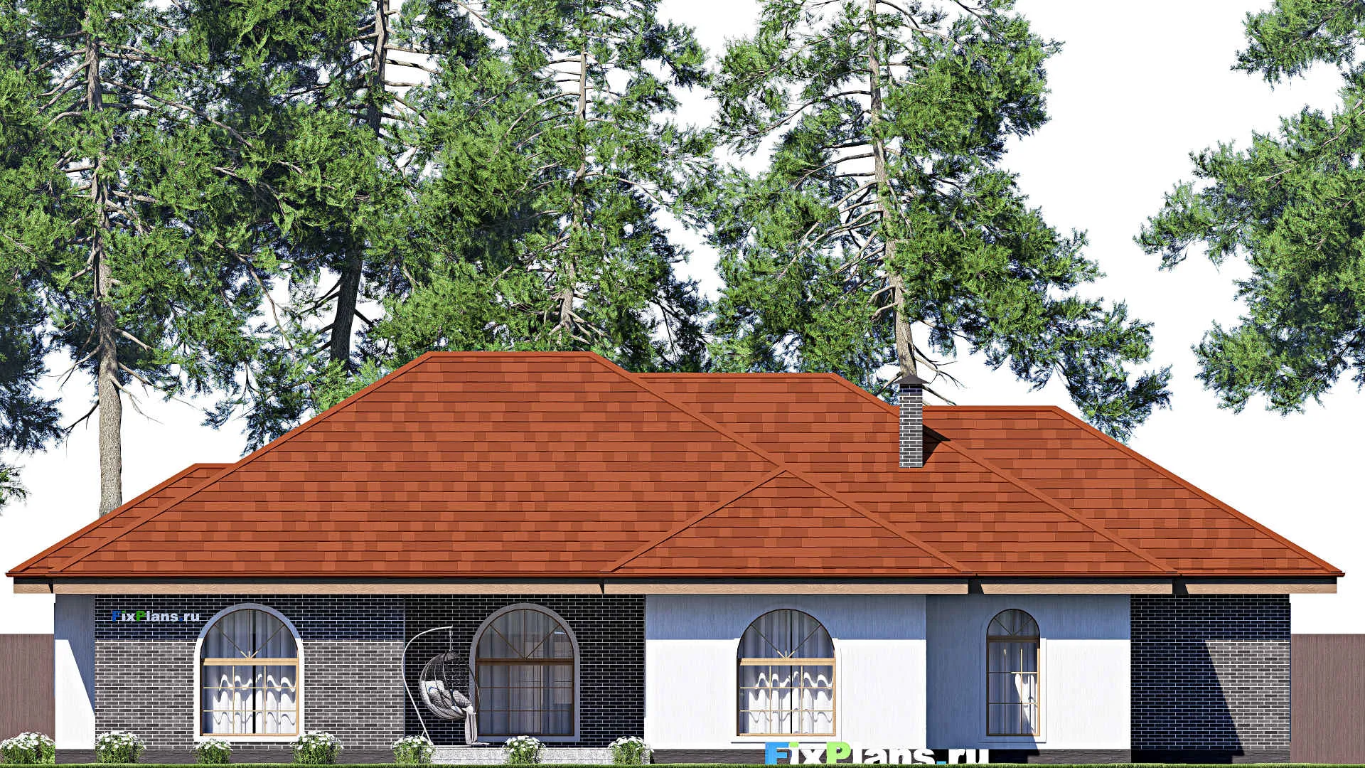 F-17306 - План одноэтажного дома 22 на 24, площадью 270 м² с террасой, гаражом на 2 машины и 4 спальнями