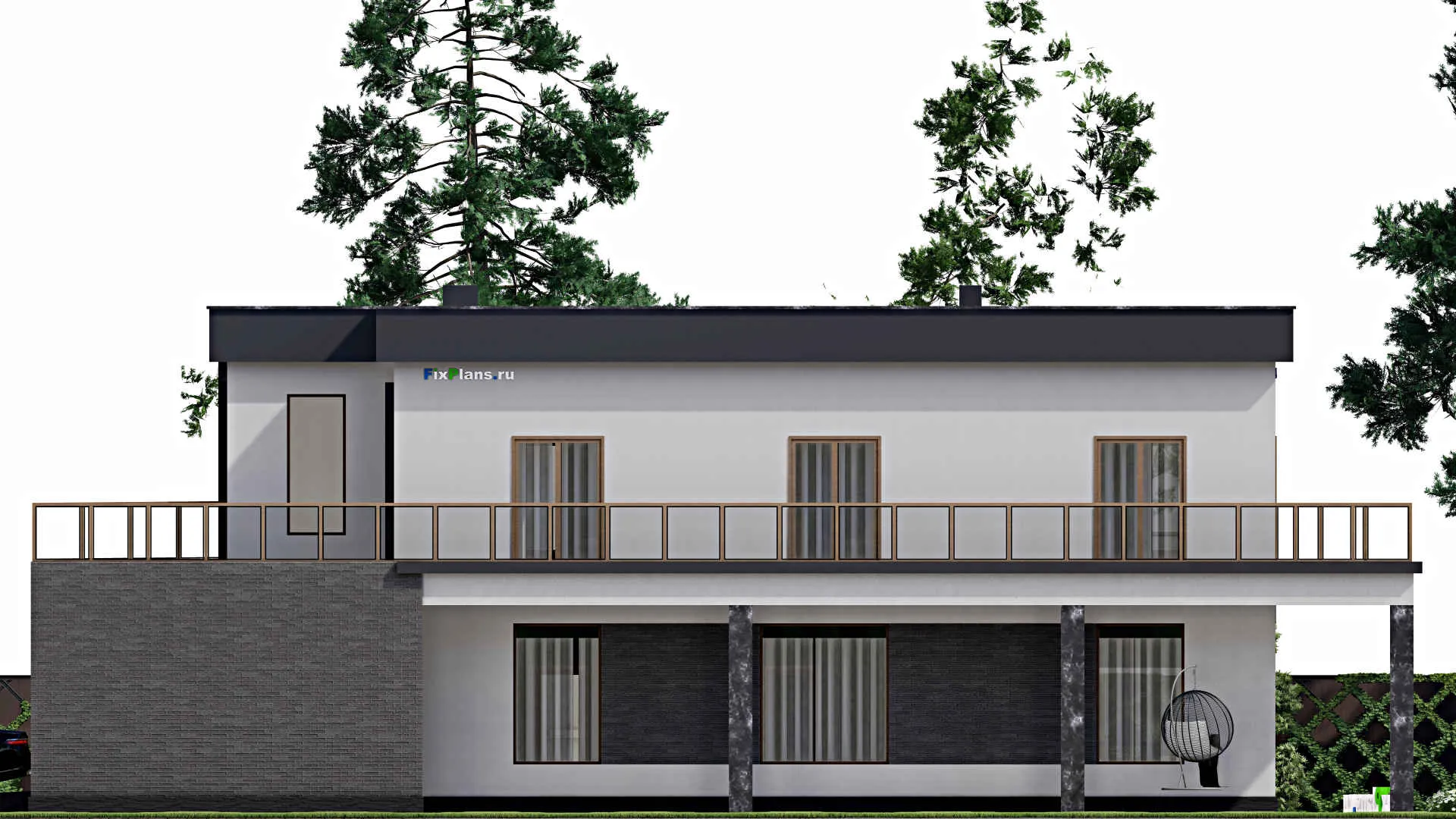 F-8855 - Проект двухэтажного дома 14 на 24, площадью 440 м² с террасой, балконом, гаражом на 2 машины и 6 спальнями