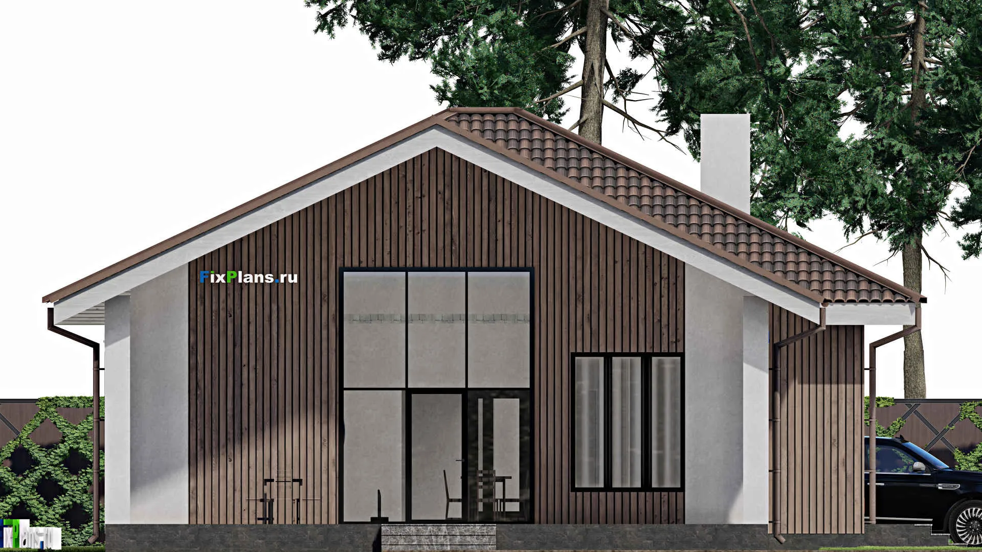 F-1682 - Проект одноэтажного дома 12 на 17, площадью 190 м² с террасой и 3 спальнями