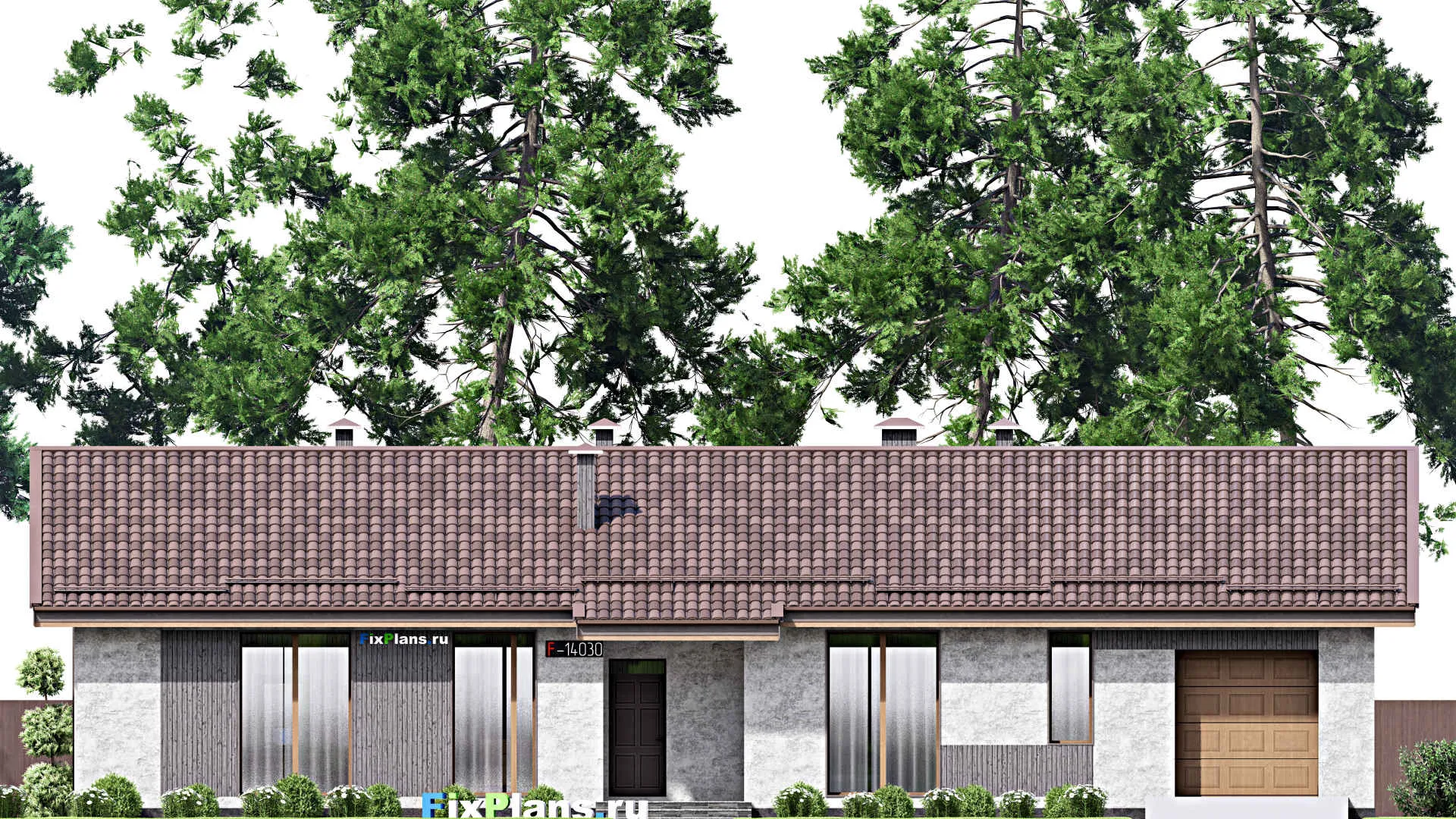 F-14030 - План одноэтажного дома 13 на 23, площадью 190 м² с баней, гаражом на 1 машину и 2 спальнями