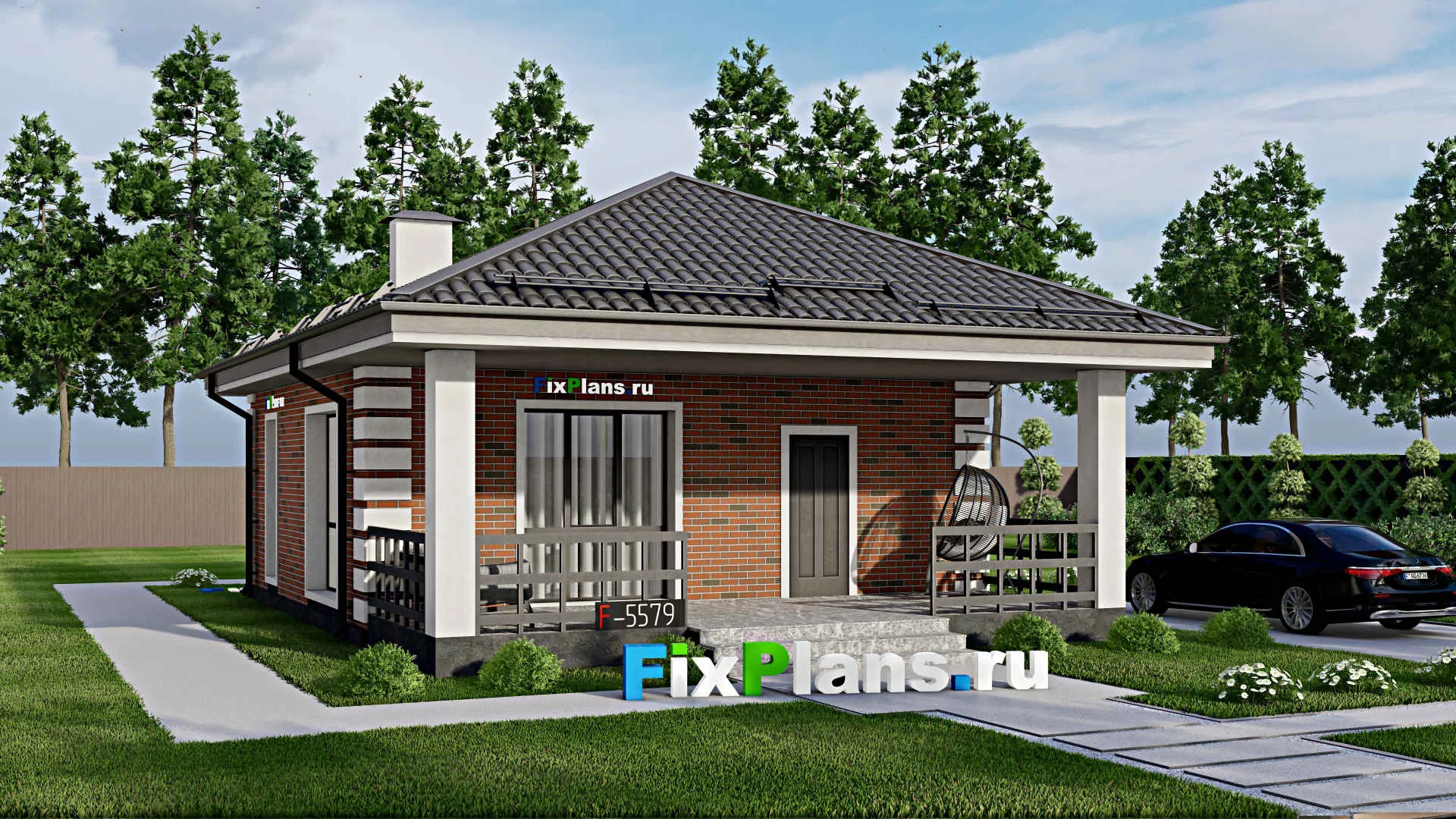 F-5579 - Проект бани 9 на 9, площадью 80 м² с комнатой отдыха, терассой и 2 санузлами