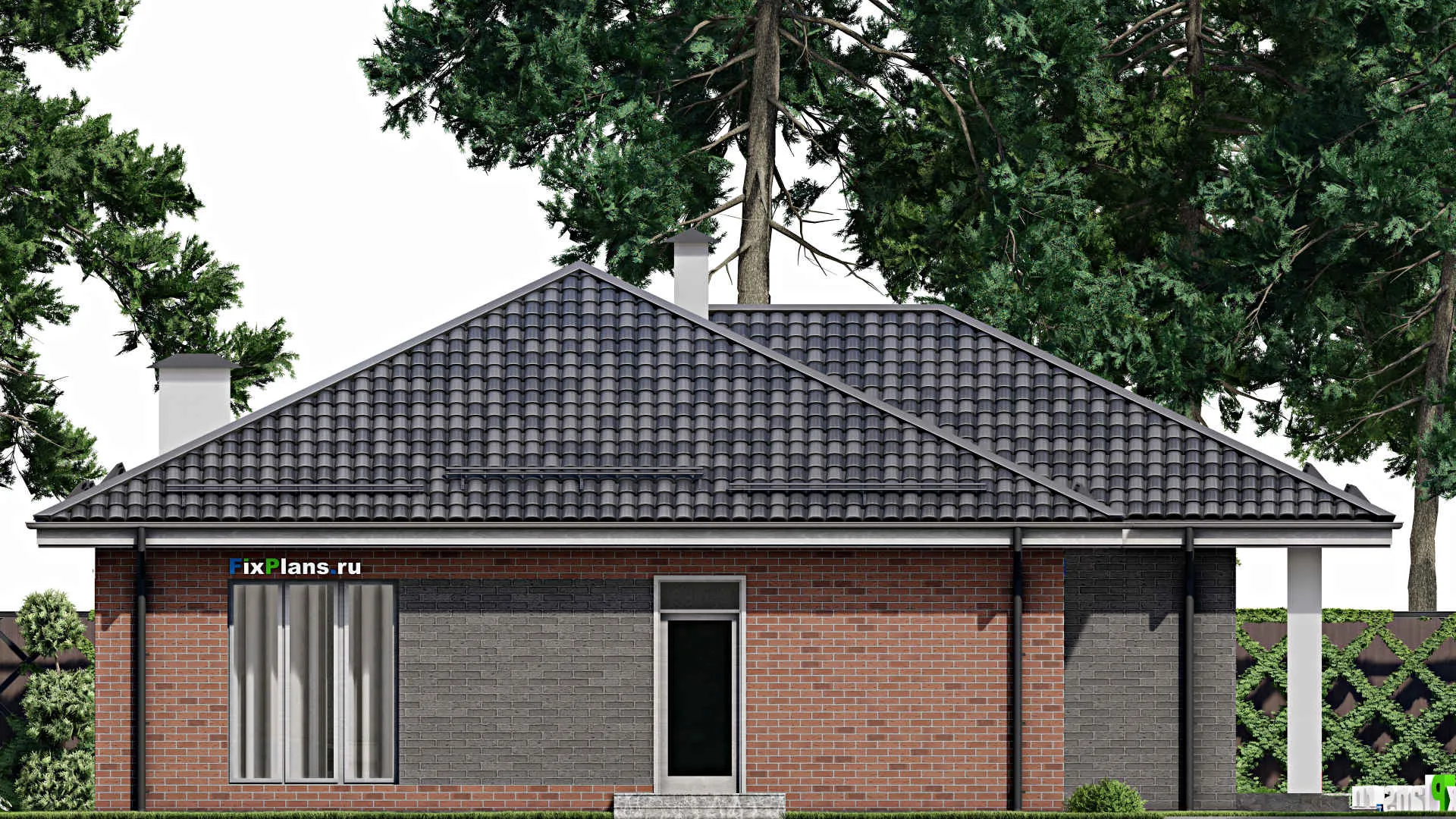 F-5894 - Проект одноэтажного дома 15 на 18, площадью 170 м² с террасой, баней и 3 спальнями