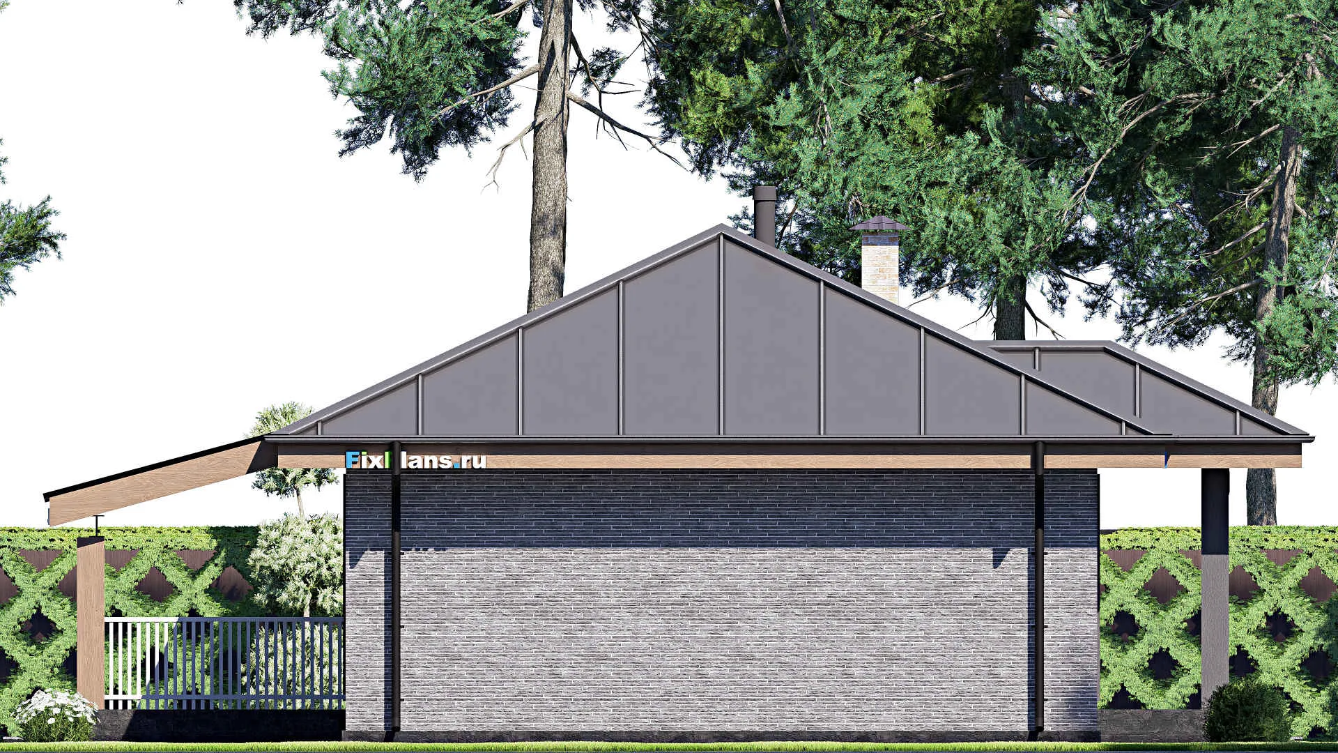 F-18566 - План одноэтажного дома 13 на 13, площадью 100 м² с террасой и 3 спальнями