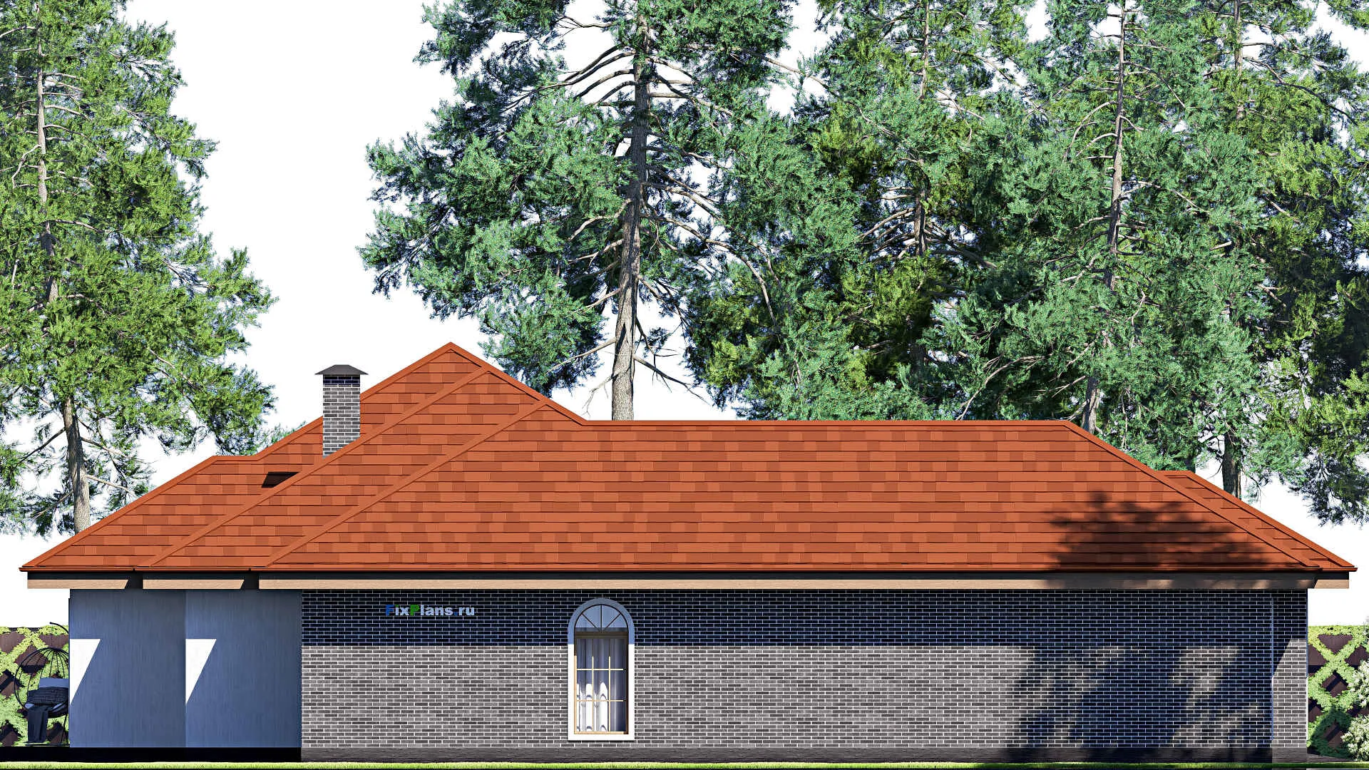 F-17306 - План одноэтажного дома 22 на 24, площадью 270 м² с террасой, гаражом на 2 машины и 4 спальнями