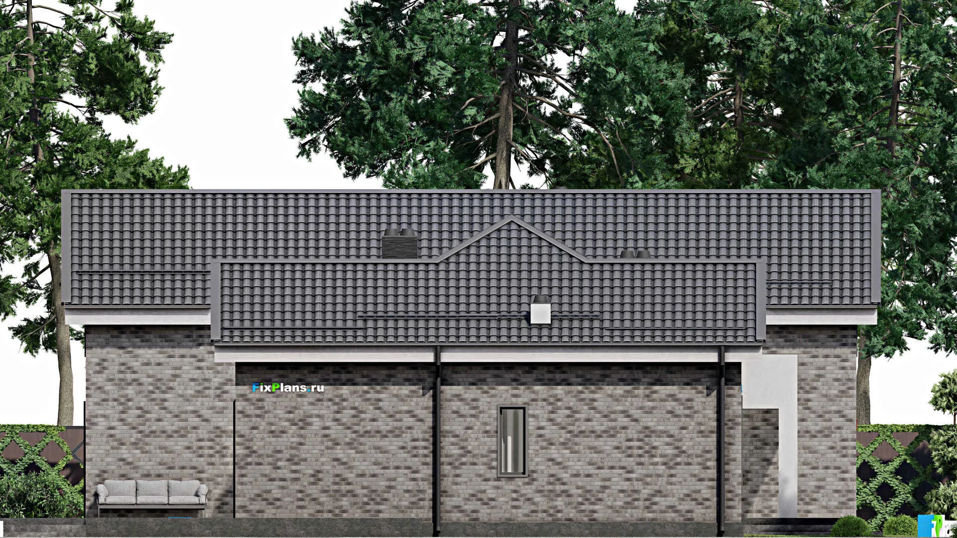 F-3671 - Проект дома с мансардой 17 на 20, площадью 380 м² с террасой, гаражом на 2 машины и 3 спальнями