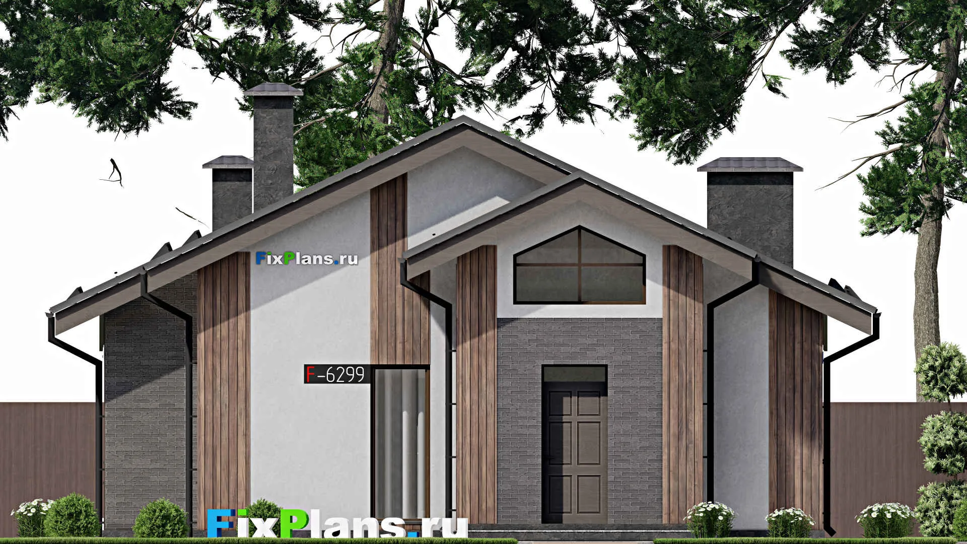 F-6299 - Проект одноэтажного дома 11 на 14, площадью 140 м² с террасой и 3 спальнями