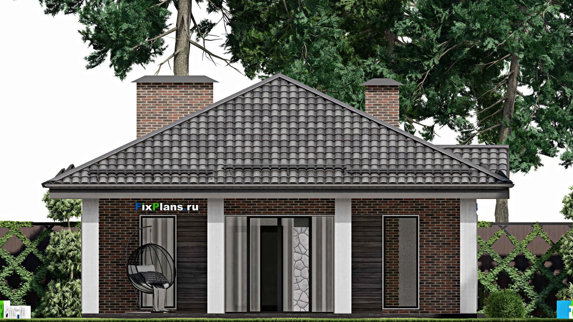 F-6767 - Проект одноэтажного дома 11 на 19, площадью 150 м² с террасой и 3 спальнями