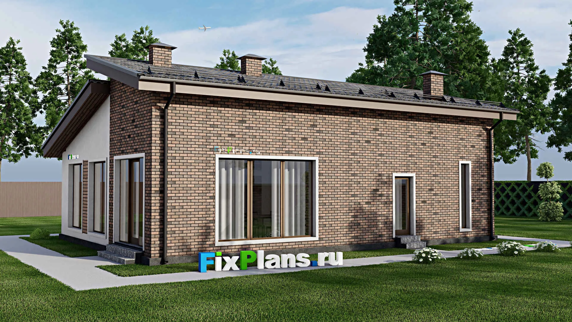 F-9188 - Проект одноэтажного дома 12 на 14, площадью 110 м² с террасой, баней и 2 спальнями