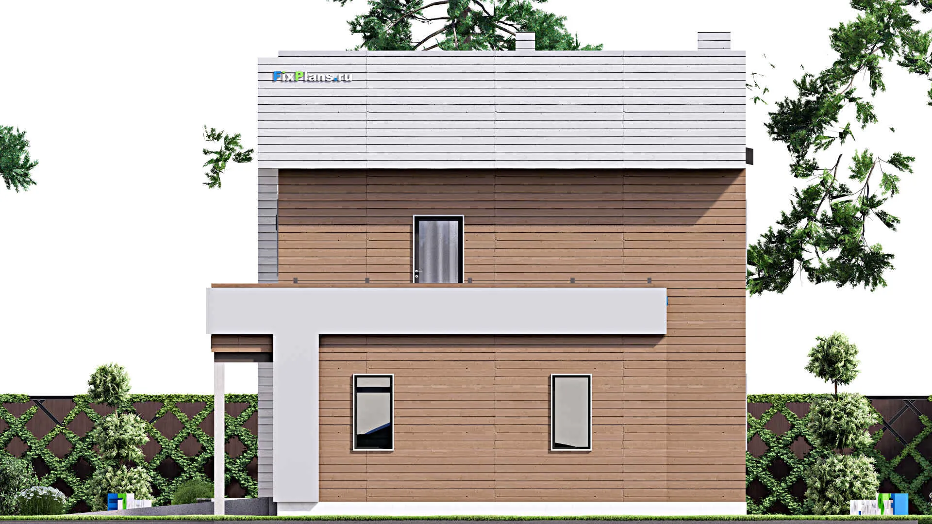 F-13463 - Планы двухэтажного дома 11 на 15, площадью 190 м² с балконом, гаражом на 2 машины и 3 спальнями