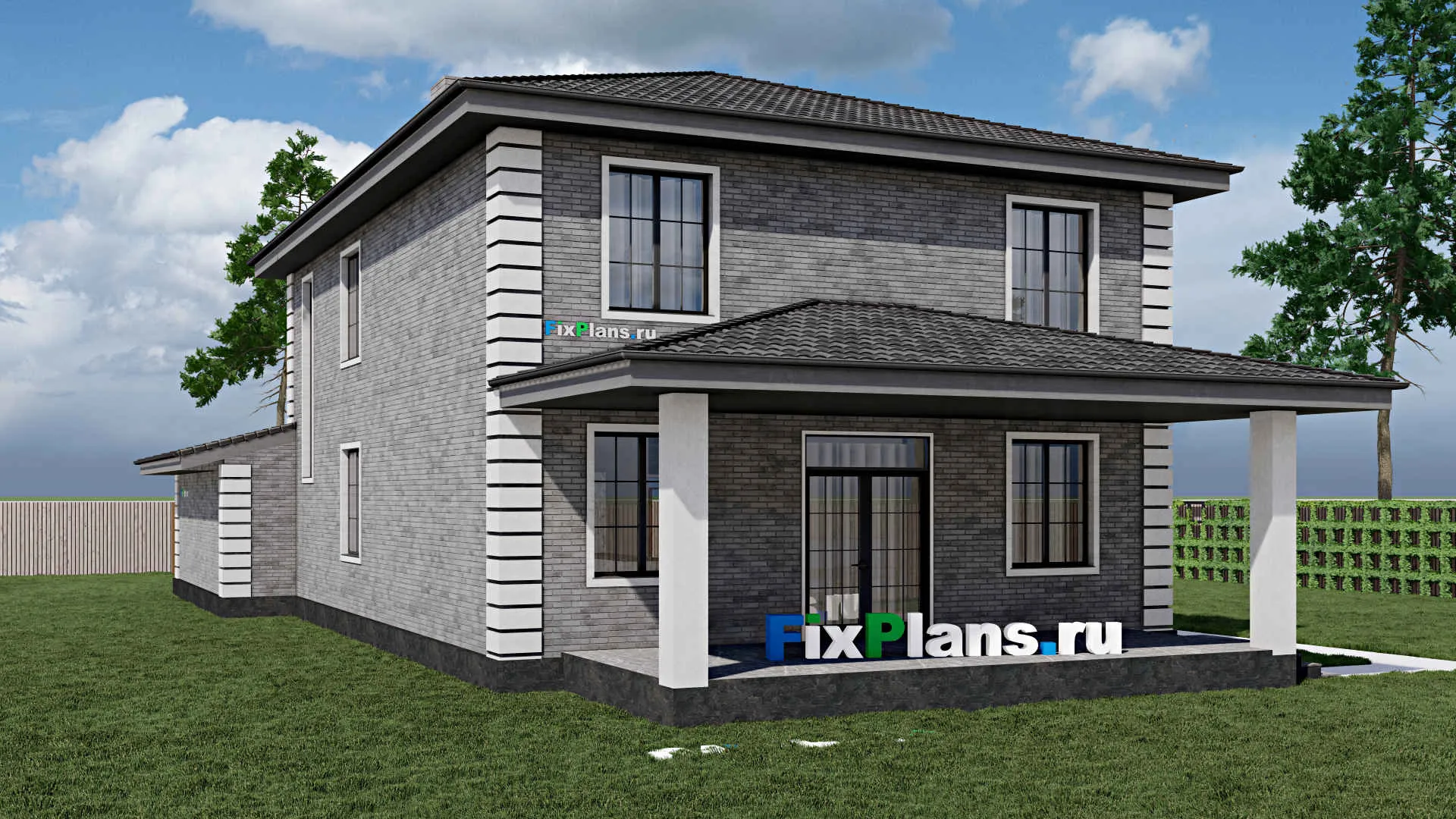 F-1565 - Проект двухэтажного дома 12 на 23, площадью 290 м² с гаражом на 2 машины и 4 спальнями