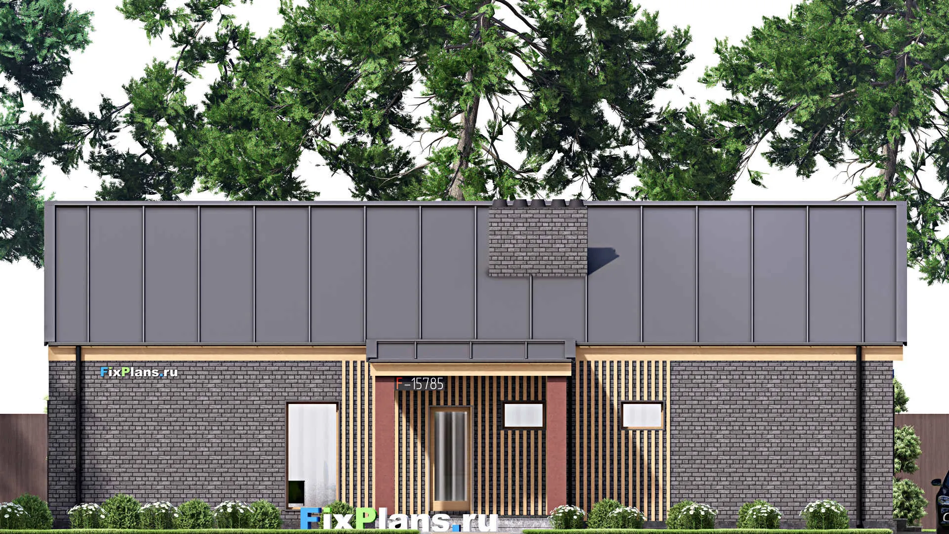 F-15785 - Проект одноэтажного дома 12 на 17, площадью 140 м² с террасой и 3 спальнями