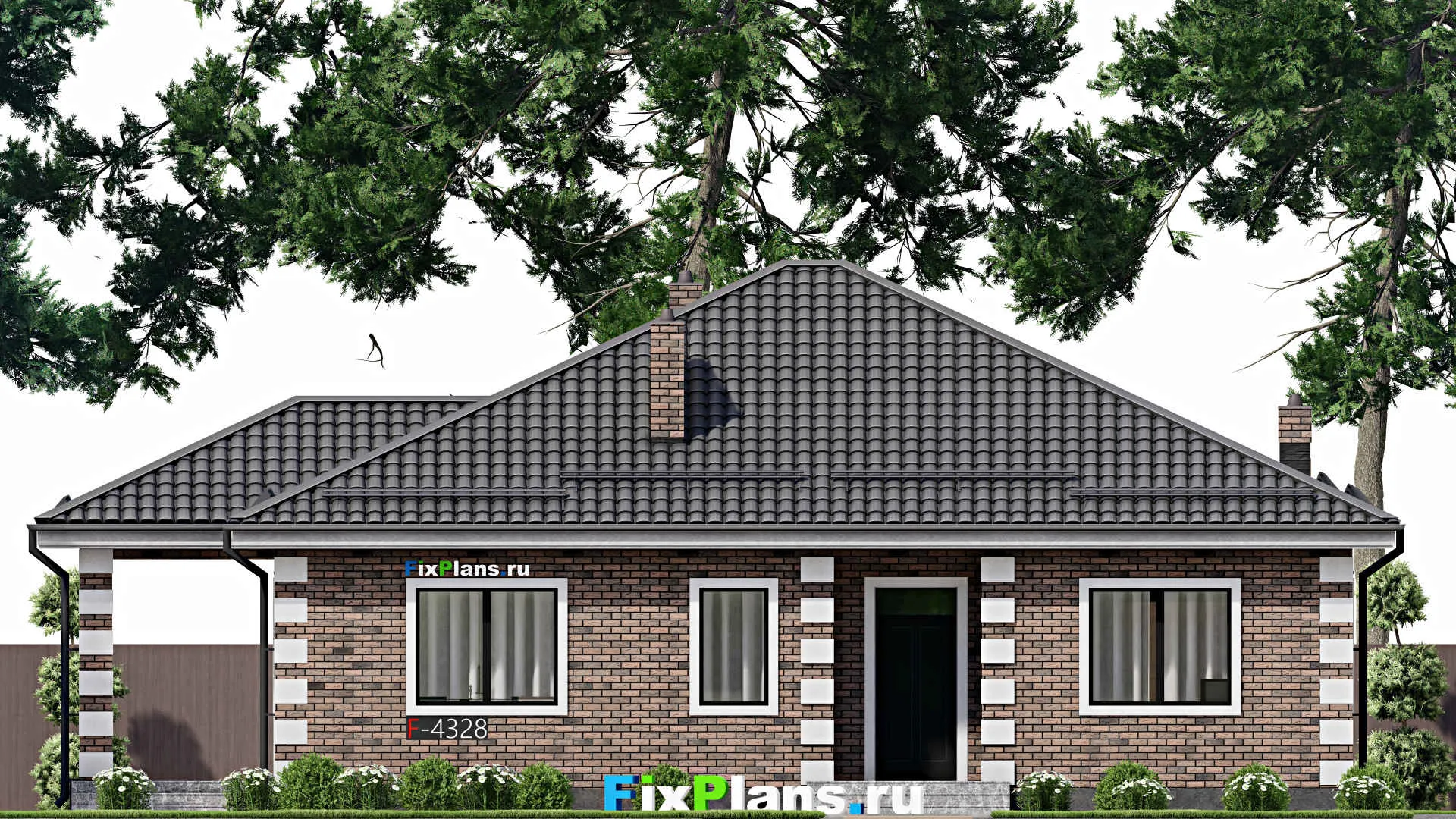 F-4328 - План одноэтажного дома 13 на 14, площадью 150 м² с террасой и 3 спальнями