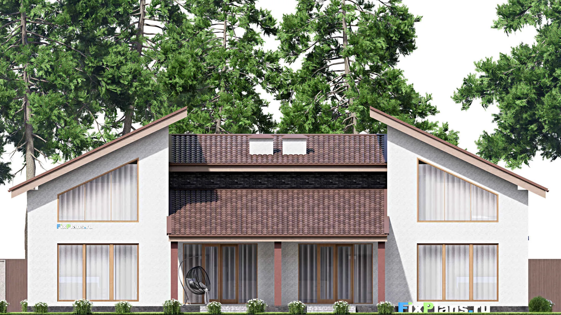 F-15848 - Планы дома с мансардой 16 на 22, площадью 340 м² с террасой и 6 спальнями