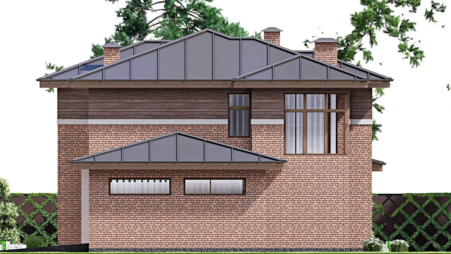 F-16991 - Планы двухэтажного дома 13 на 24, площадью 300 м² с террасой, гаражом на 2 машины и 3 спальнями