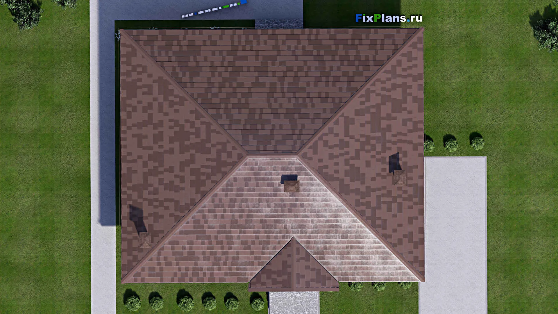 F-13868 - Проект одноэтажного дома 15 на 17, площадью 290 м² с террасой, цокольным этажом и 3 спальнями