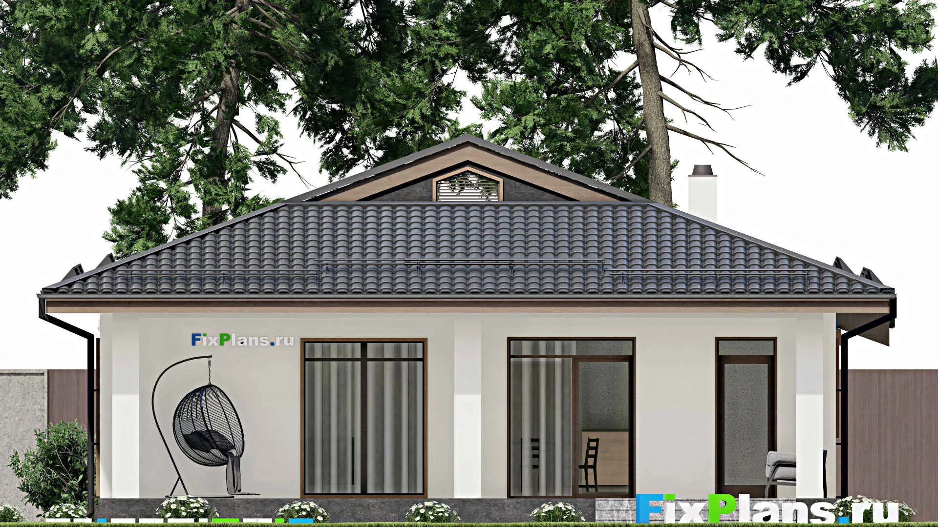 F-4922 - Проект одноэтажного дома 11 на 13, площадью 150 м² с террасой и 2 спальнями