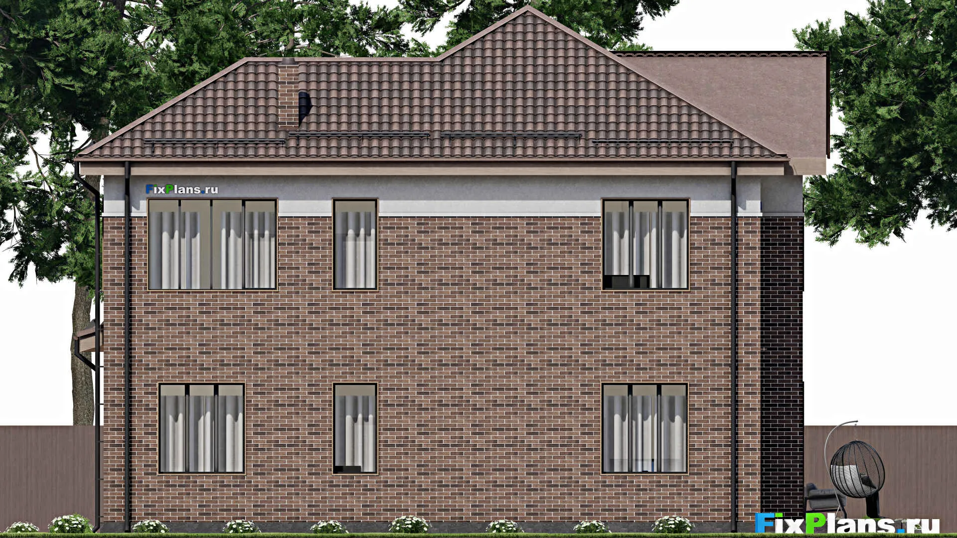 F-2537i - Проект двухэтажного дома 16 на 17, площадью 290 м² с террасой, гаражом на 1 машину и 5 спальнями