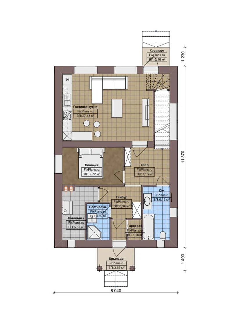 F-6137 - Планы двухэтажного дома 9 на 12, площадью 150 м² с 4 спальнями