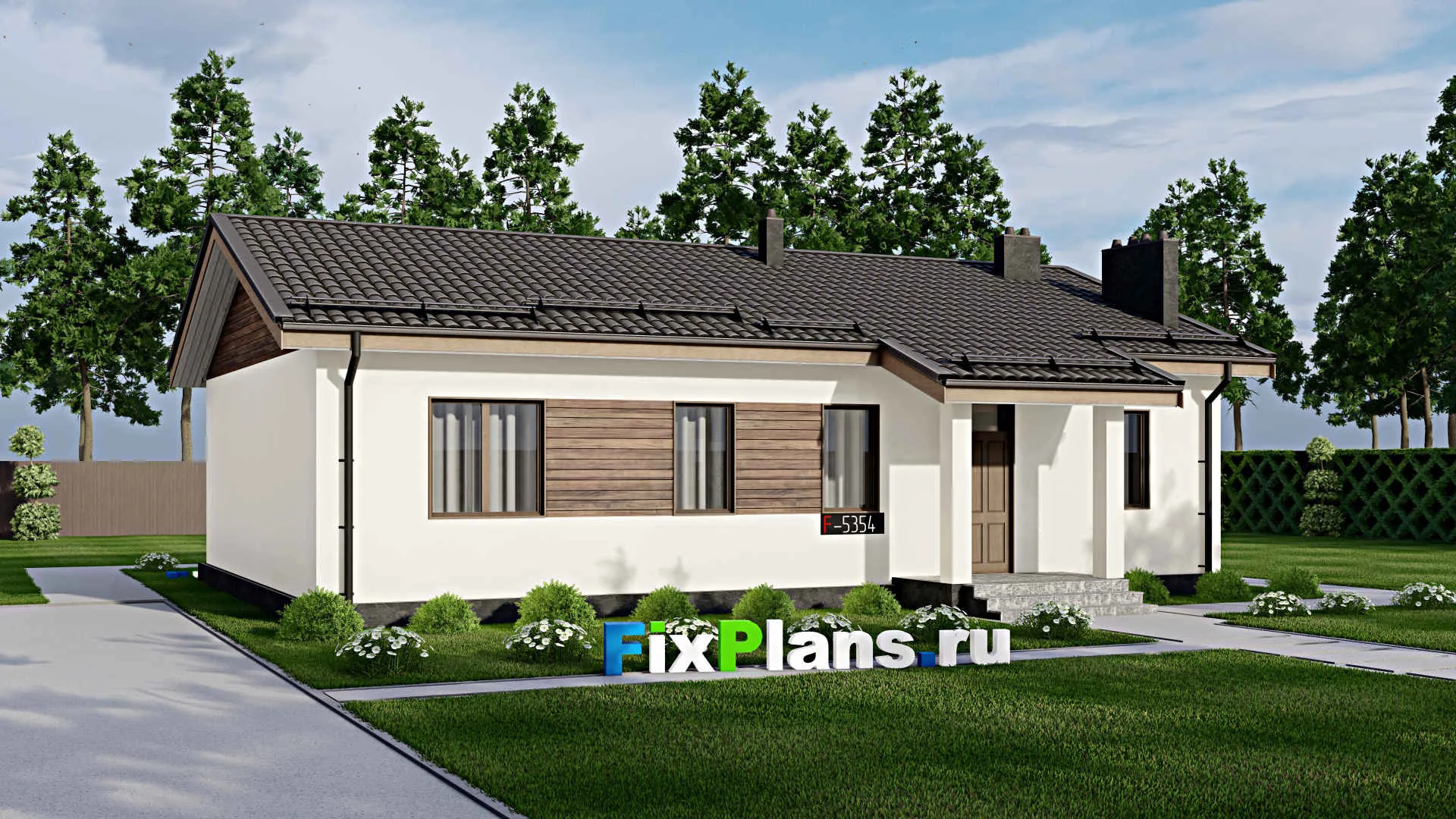 F-5354 - Проект одноэтажного дома 10 на 14, площадью 130 м² с террасой и 4 спальнями