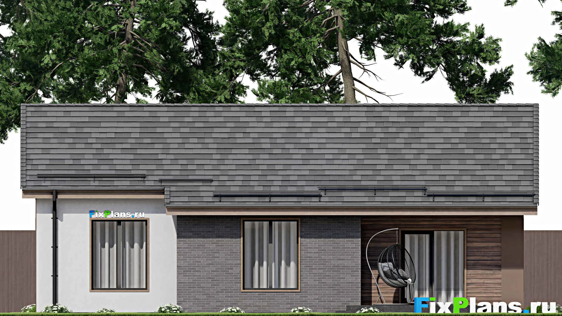 F-7262 - План одноэтажного дома 12 на 14, площадью 110 м² с террасой и 3 спальнями