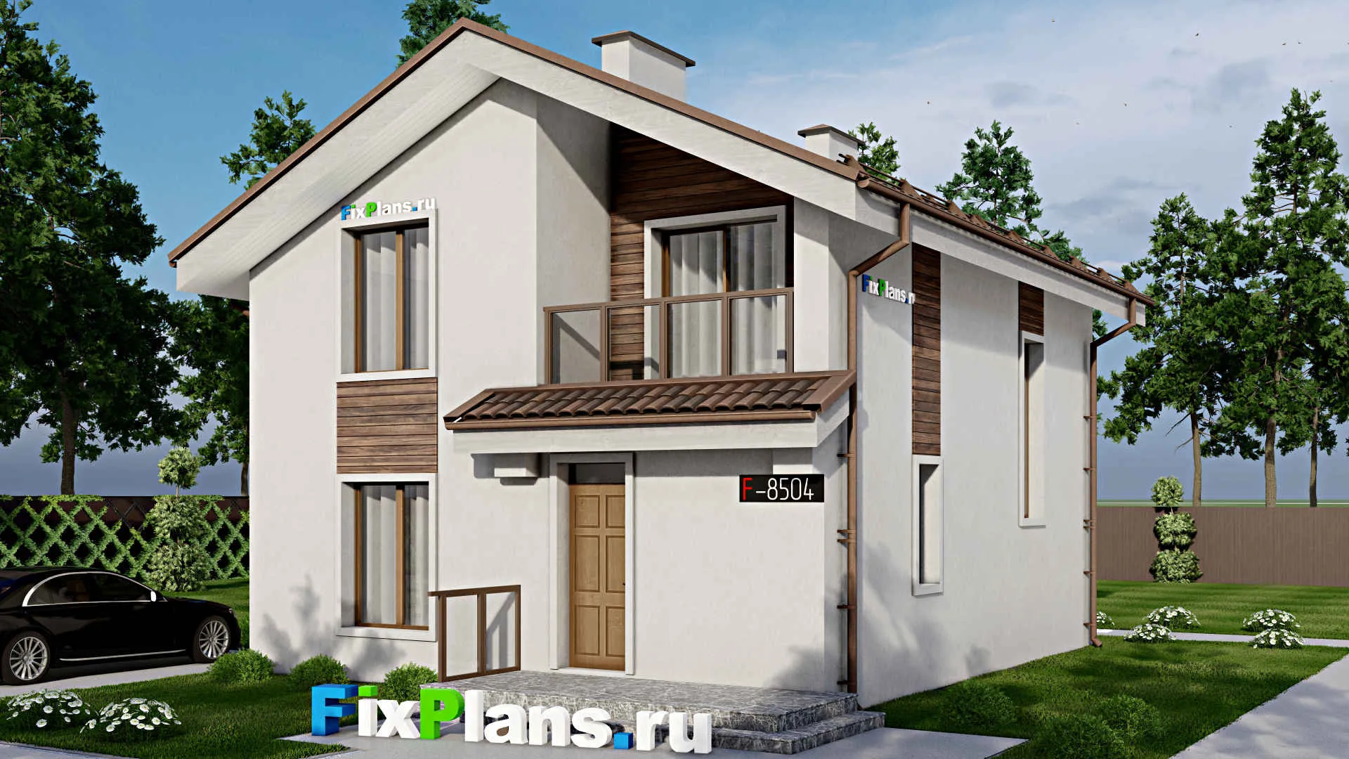 F-8504 - Проект дома с мансардой 9 на 13, площадью 140 м² с террасой, балконом и 3 спальнями