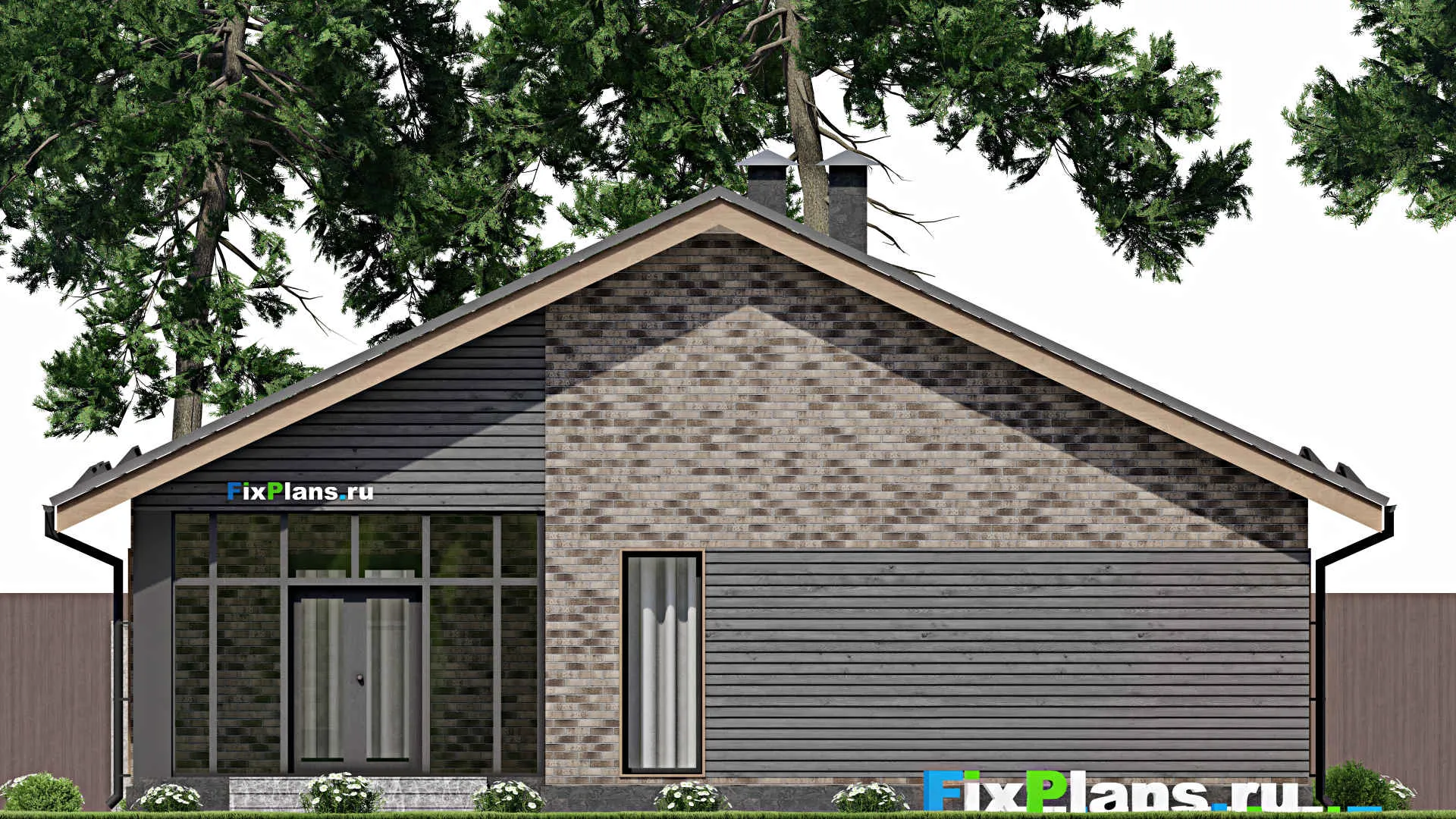 F-5966 - Проект одноэтажного дома 13 на 14, площадью 150 м² с террасой, баней и 2 спальнями