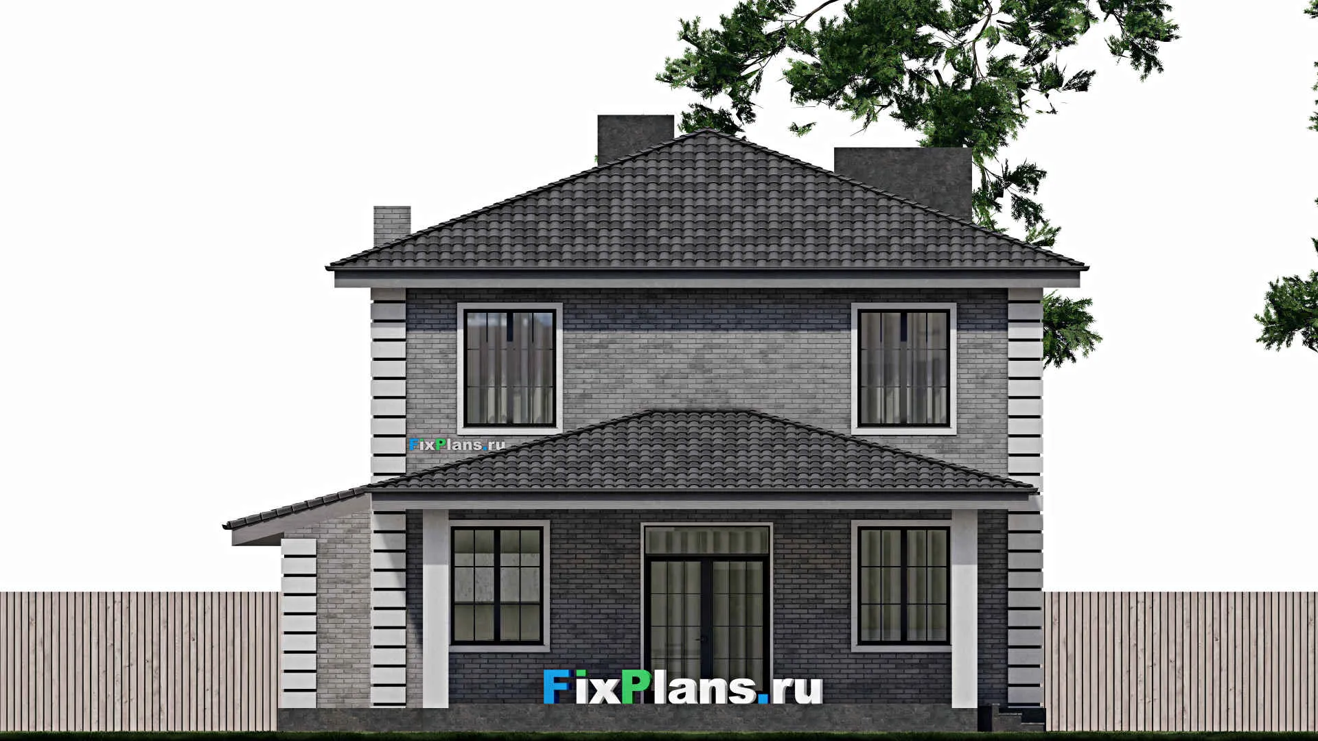 F-1565 - Проект двухэтажного дома 12 на 23, площадью 290 м² с гаражом на 2 машины и 4 спальнями