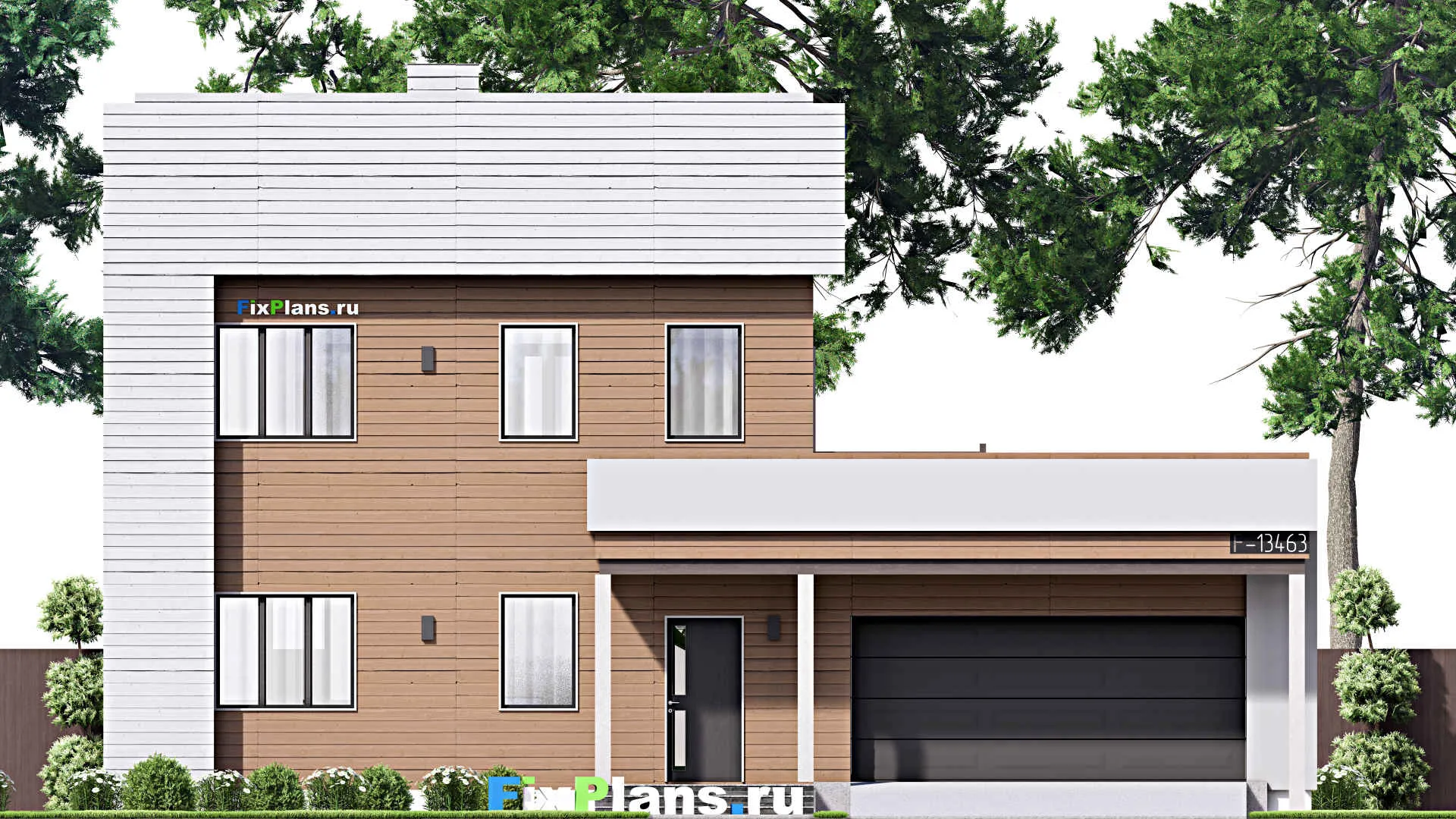 F-13463 - Планы двухэтажного дома 11 на 15, площадью 190 м² с балконом, гаражом на 2 машины и 3 спальнями