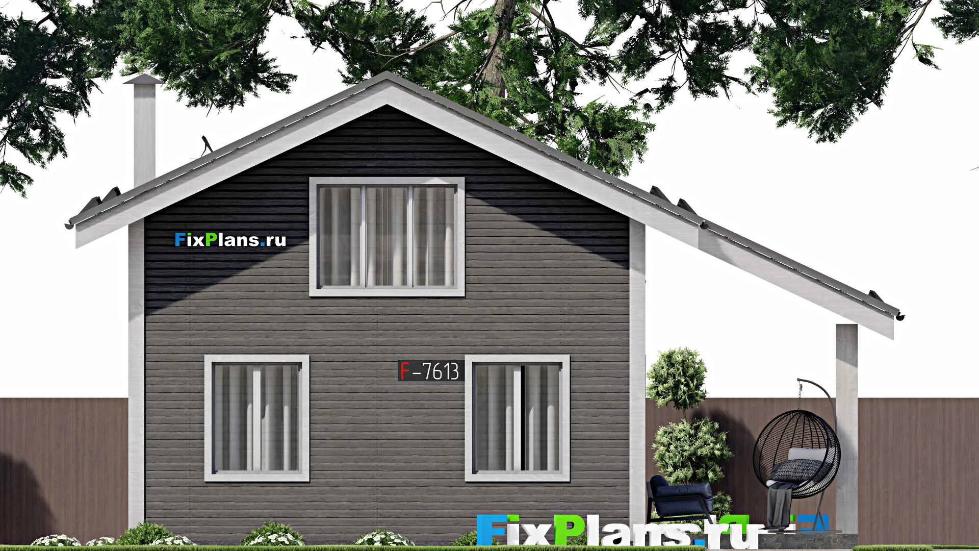 F-7613 - Проект дома с мансардой 10 на 11, площадью 130 м² с террасой, баней и 2 спальнями