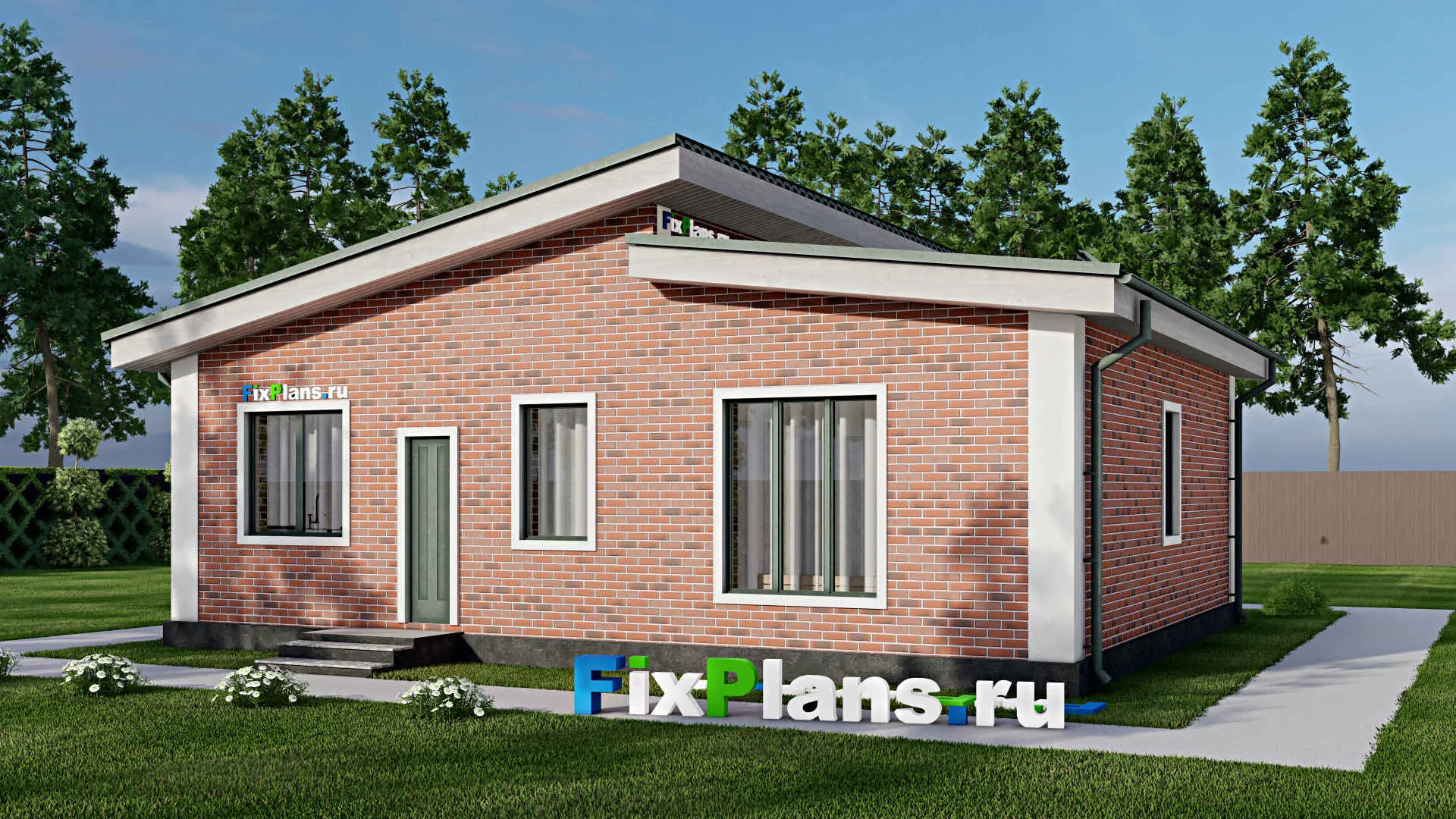 F-8963 - План одноэтажного дома 11 на 12, площадью 100 м² с террасой и 2 спальнями