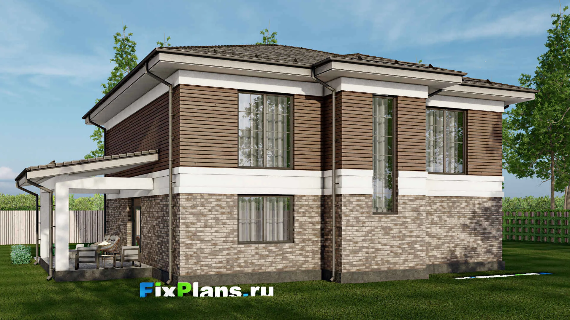 F-1916 - Проект двухэтажного дома 13 на 14, площадью 280 м² с террасой и 5 спальнями