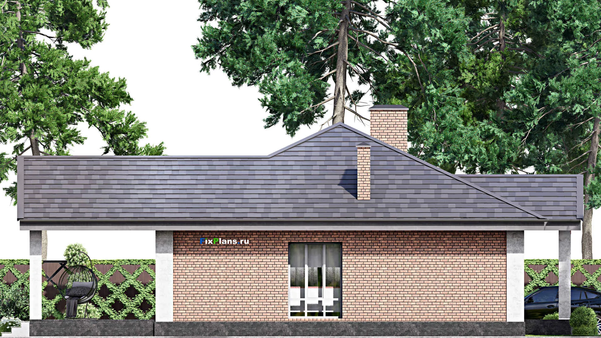 F-14381 - Проект одноэтажного дома 16 на 17, площадью 180 м² с террасой и 3 спальнями