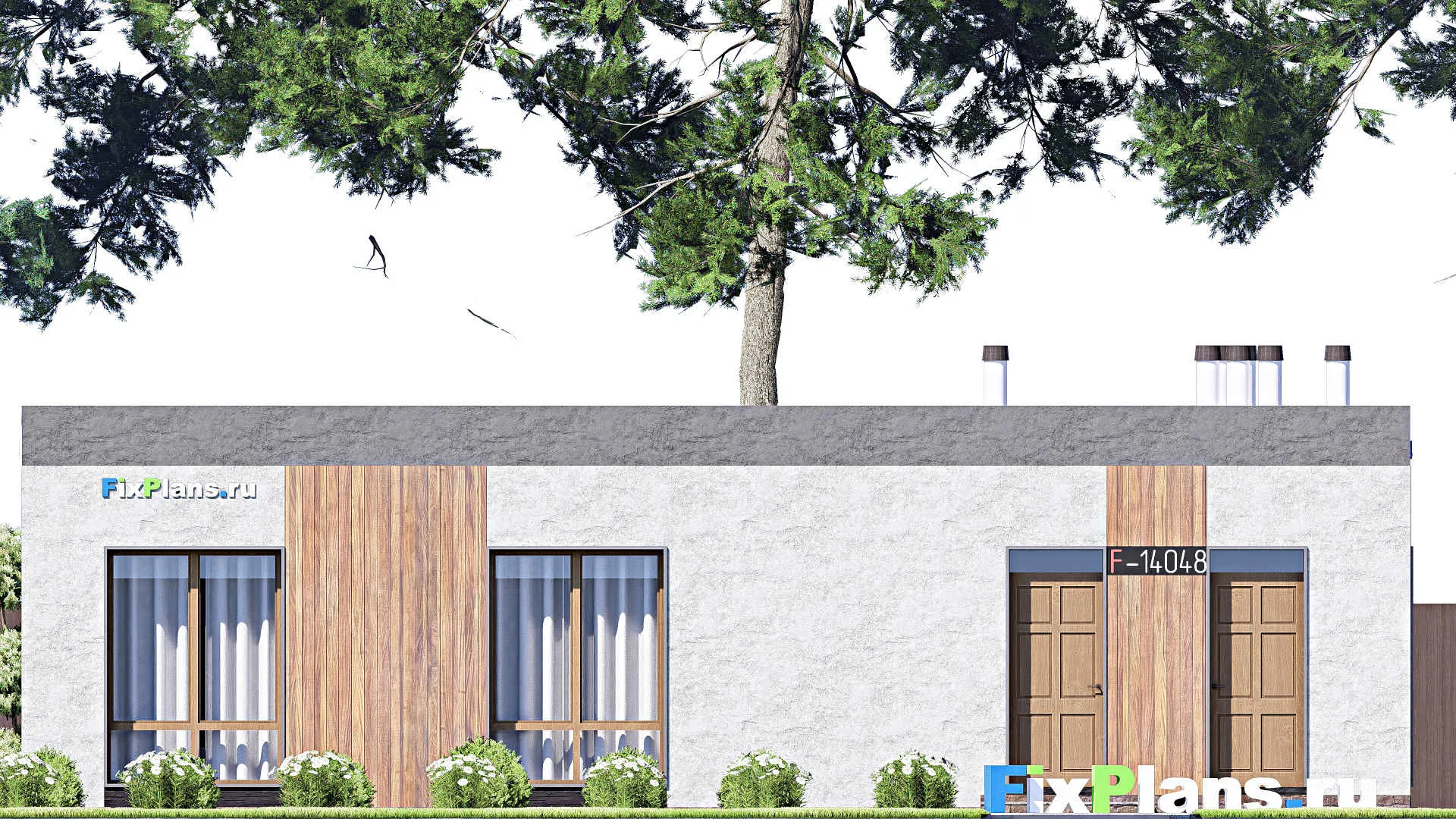 F-14048 - План одноэтажного дома 14 на 15, площадью 160 м² с террасой и 3 спальнями