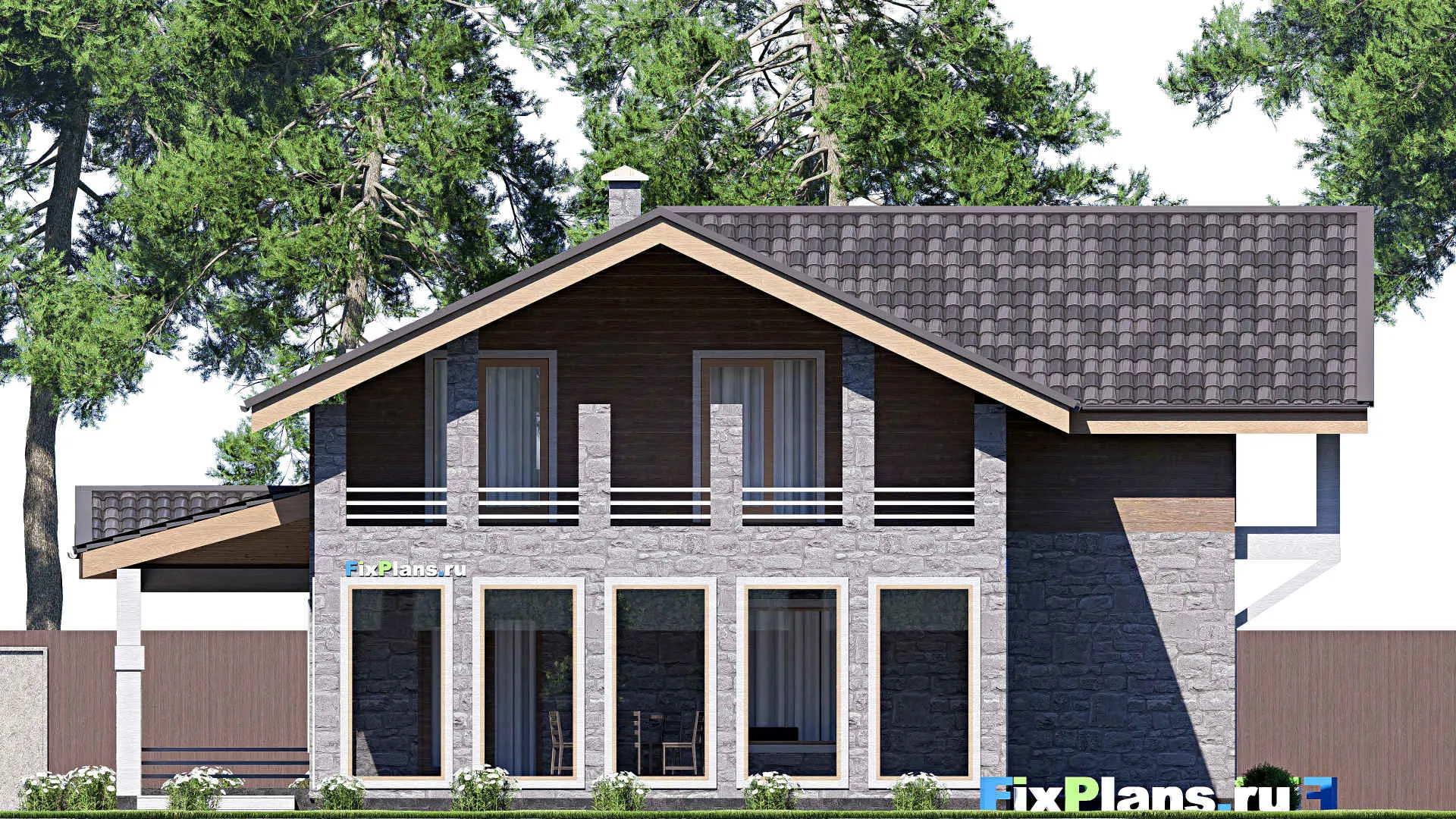 F-20078 - Планы дома с мансардой 15 на 15, площадью 260 м² с террасой, балконом и 3 спальнями