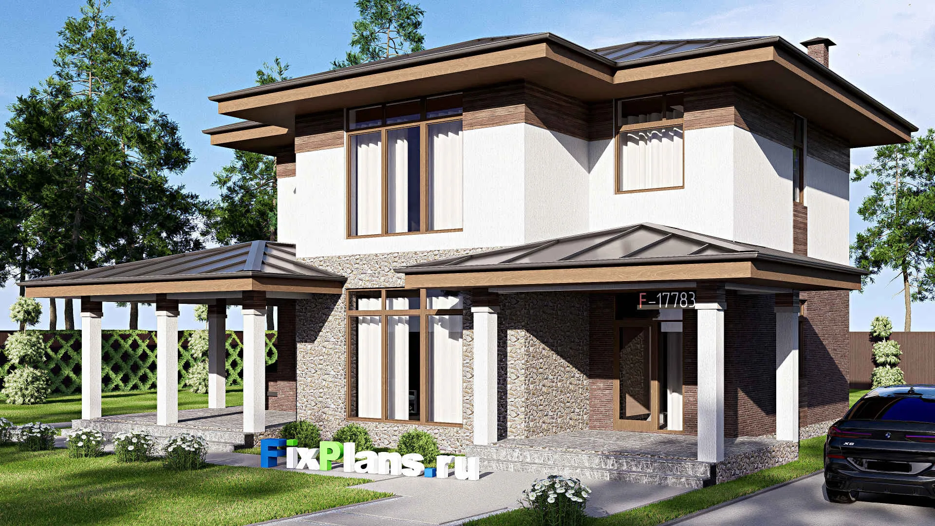 F-17783 - Проект двухэтажного дома 12 на 15, площадью 210 м² с террасой и 4 спальнями