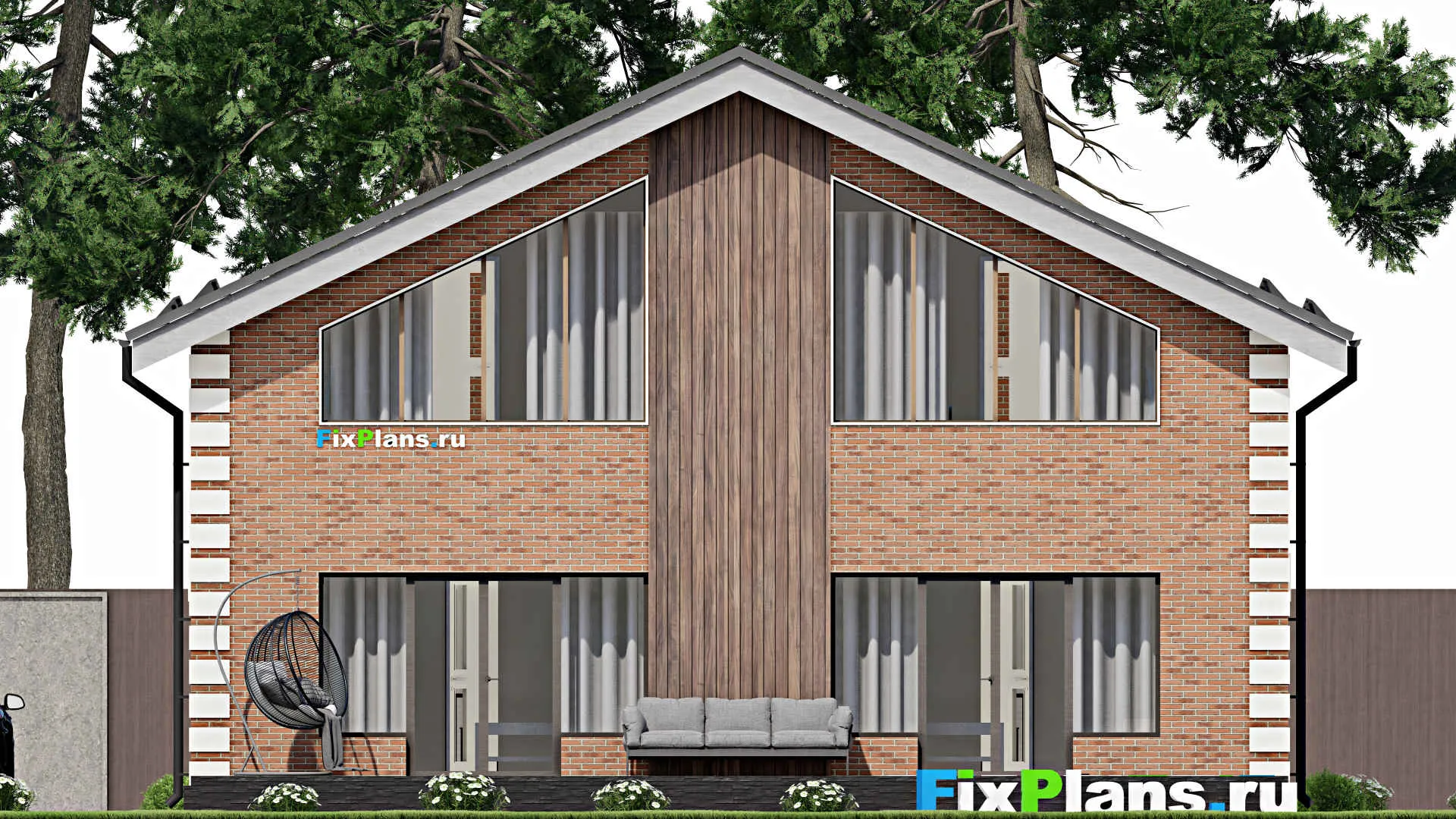 F-4571 - Планы дома с мансардой 12 на 13, площадью 240 м² с террасой и 4 спальнями