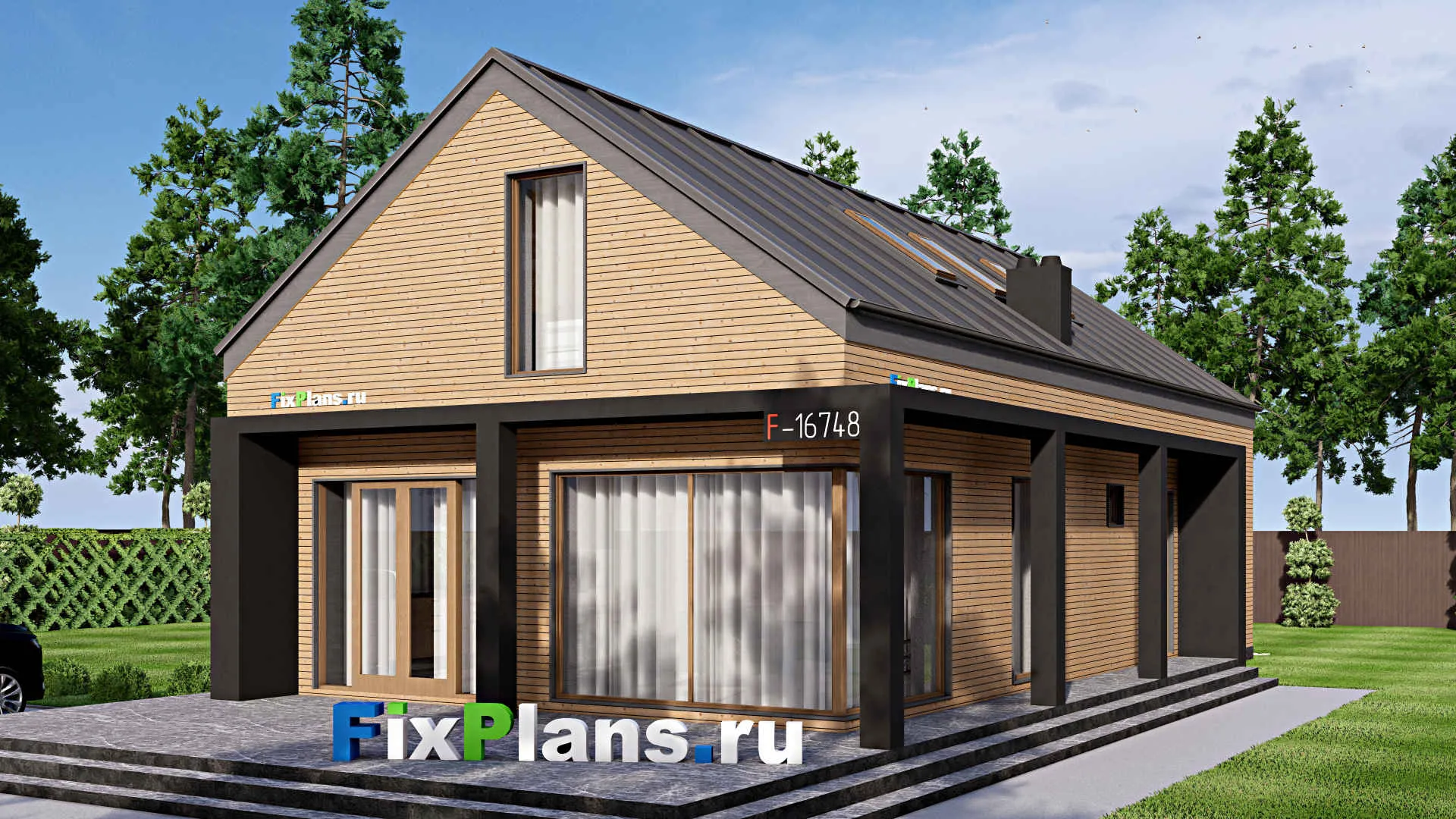 F-16748 - Проект дома с мансардой 10 на 21, площадью 250 м² с террасой и 3 спальнями