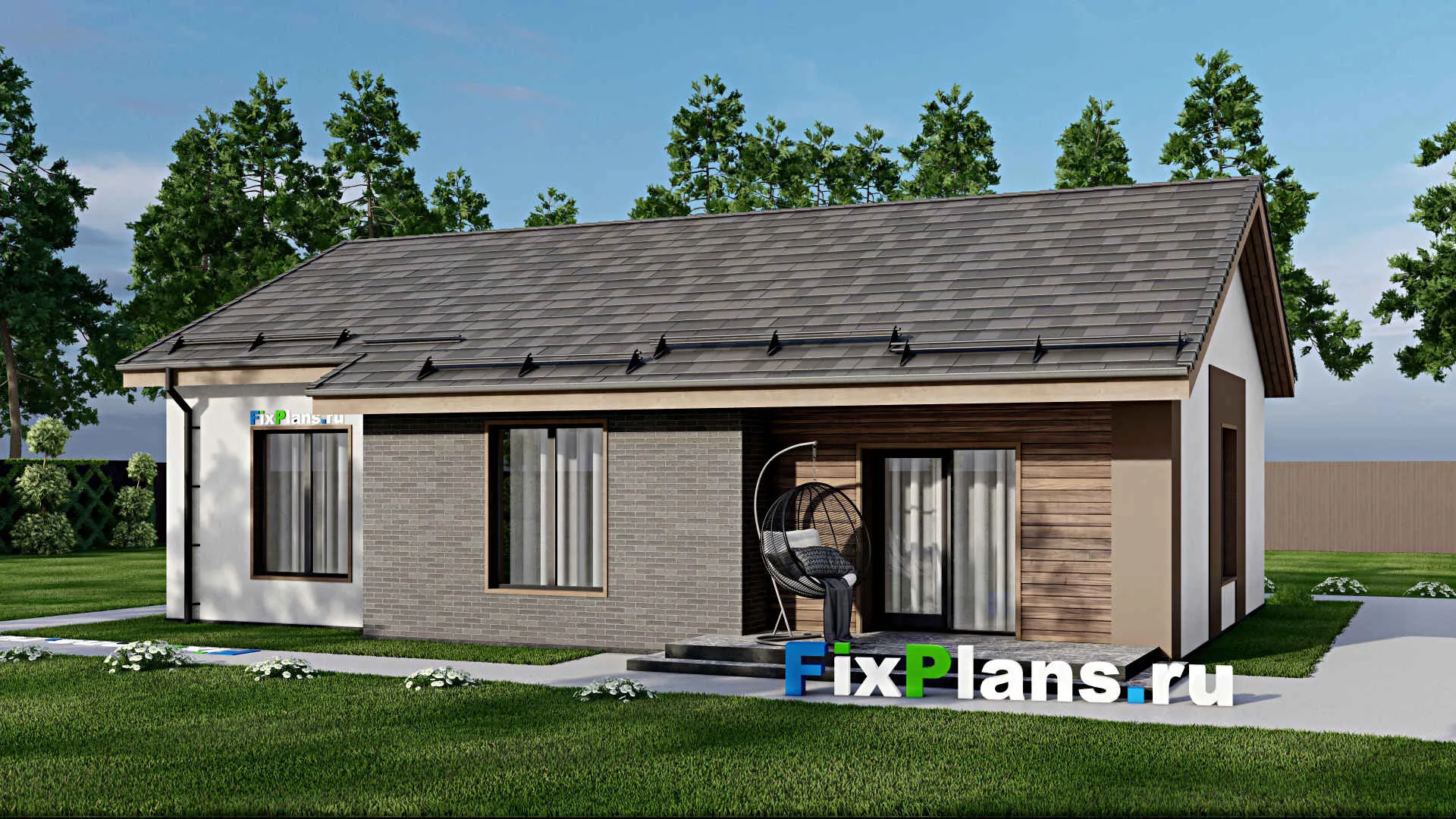 F-7262 - План одноэтажного дома 12 на 14, площадью 110 м² с террасой и 3 спальнями