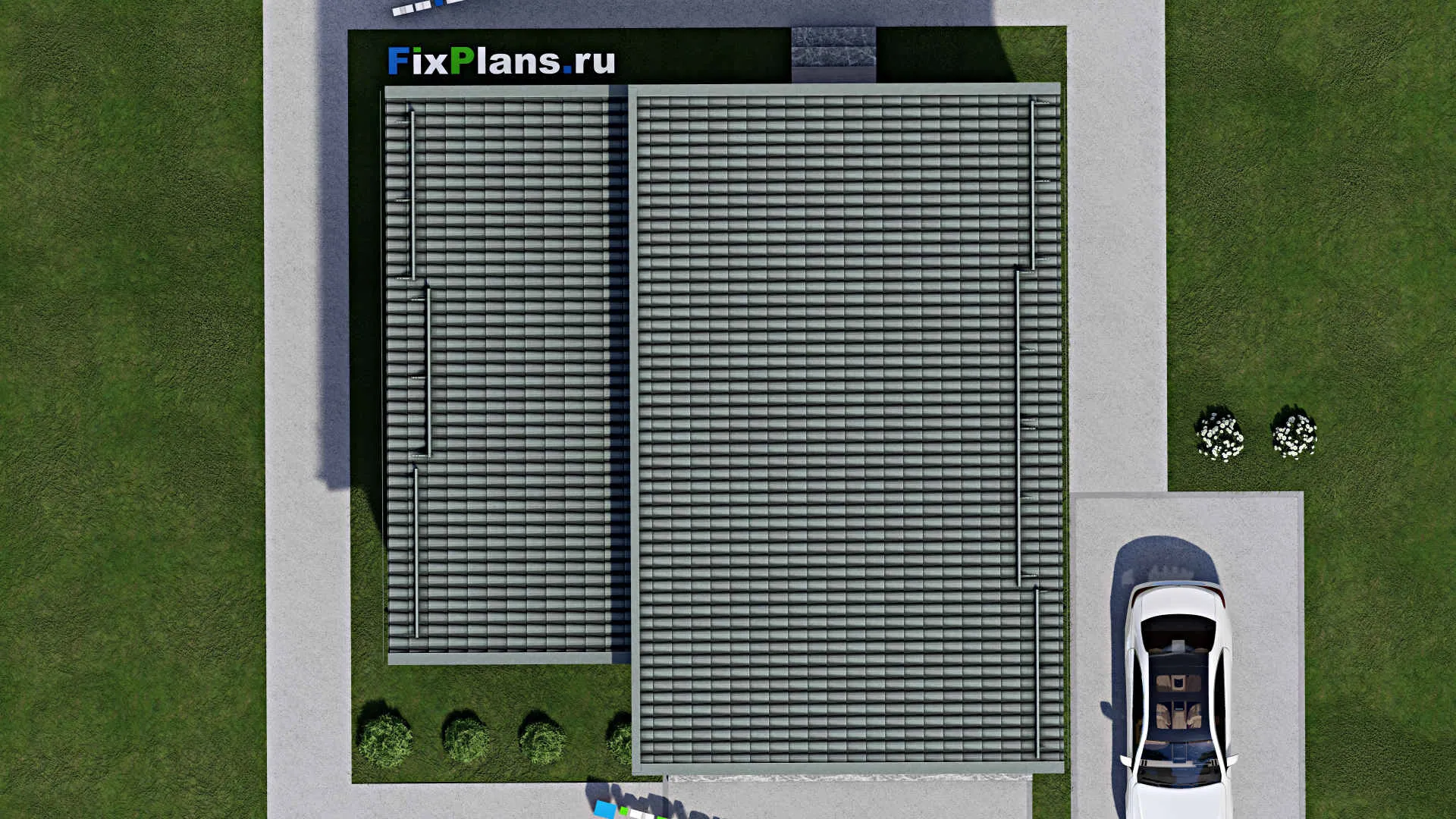 F-8963 - План одноэтажного дома 11 на 12, площадью 100 м² с террасой и 2 спальнями