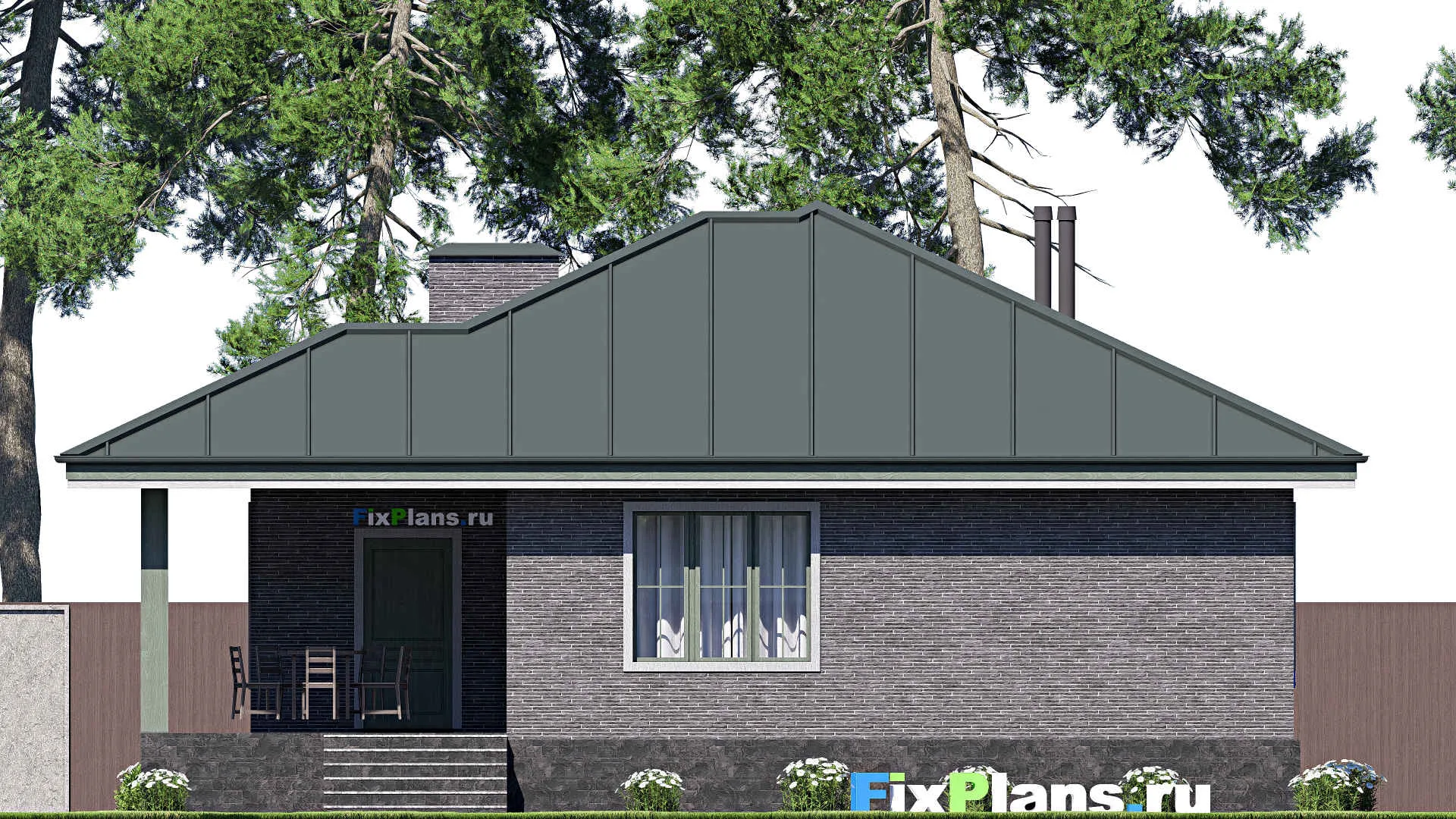 F-20771 - План одноэтажного дома 13 на 15, площадью 120 м² с террасой и 3 спальнями