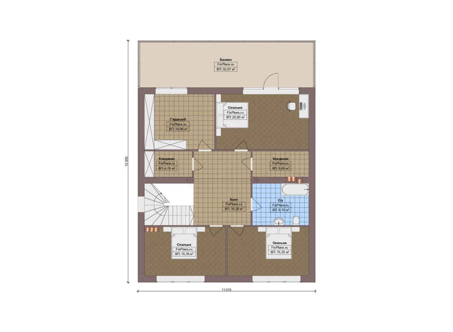 F-15389 - Планы двухэтажного дома 12 на 17, площадью 290 м² с террасой, балконом и 3 спальнями