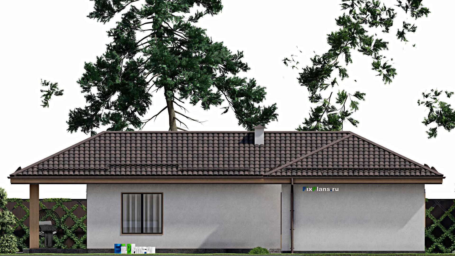 F-6308 - Проект одноэтажного дома 15 на 21, площадью 190 м² с террасой и 4 спальнями