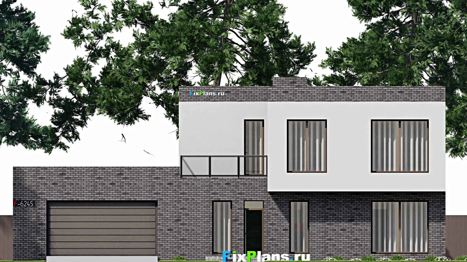 F-6245 - Проект двухэтажного дома 19 на 20, площадью 450 м² с террасой, балконом, гаражом на 2 машины и 5 спальнями