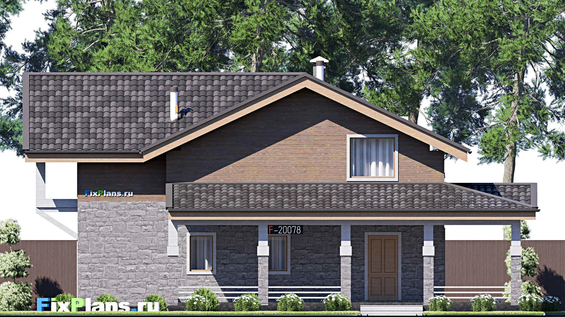 F-20078 - Планы дома с мансардой 15 на 15, площадью 260 м² с террасой, балконом и 3 спальнями