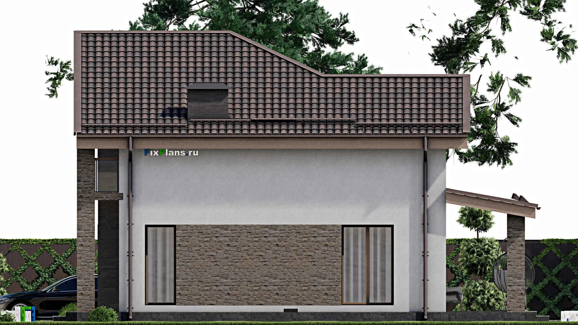 F-6794 - Проект дома с мансардой 13 на 13, площадью 200 м² с террасой, балконом и 4 спальнями