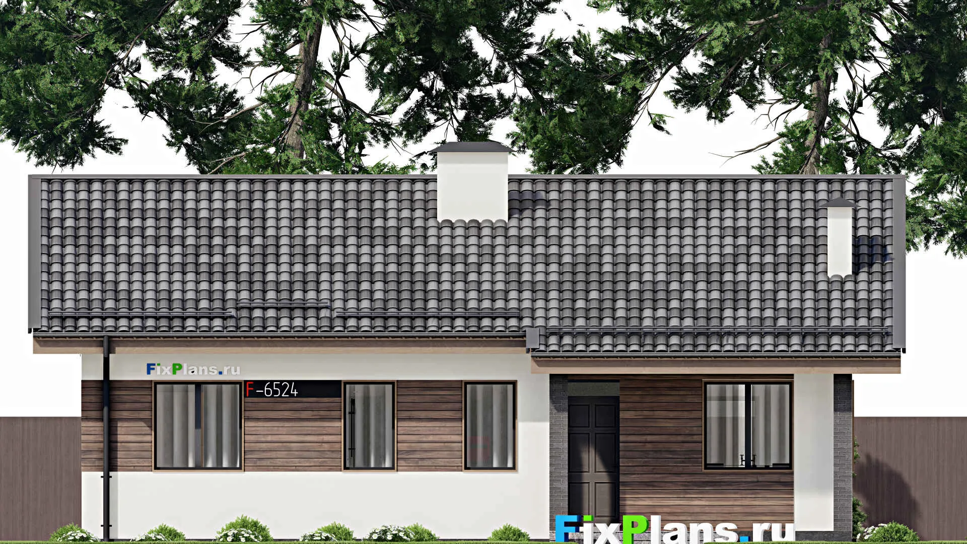 F-6524 - Проект одноэтажного дома 10 на 13, площадью 110 м² с террасой и 3 спальнями