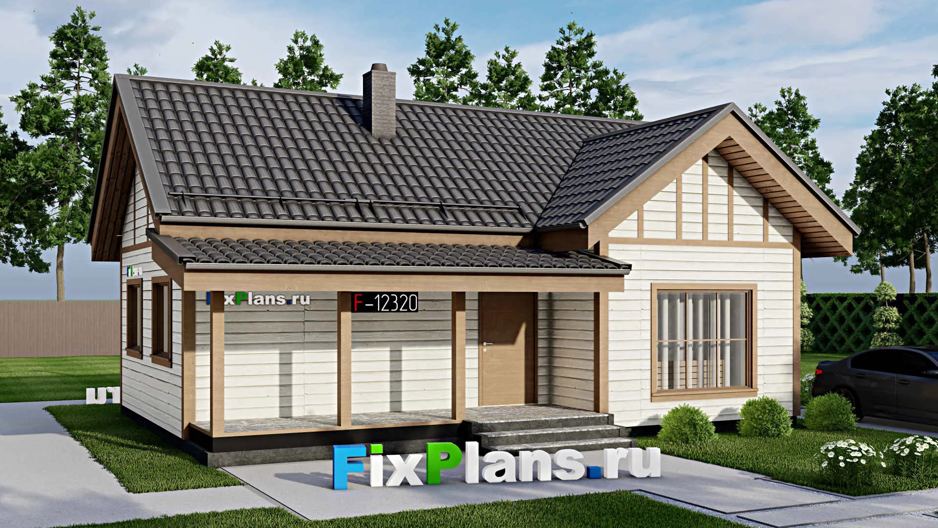 F-12320 - Проект одноэтажного дома 8 на 11, площадью 60 м² с 2 спальнями