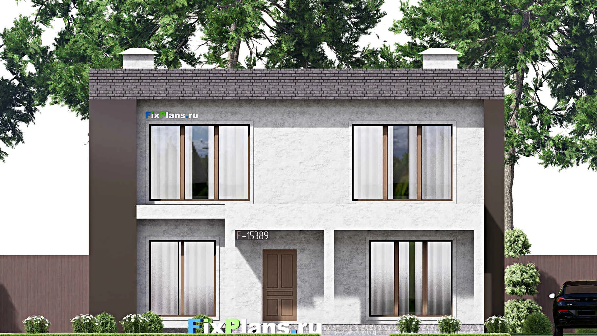 F-15389 - Проект двухэтажного дома 12 на 17, площадью 290 м² с террасой, балконом и 3 спальнями