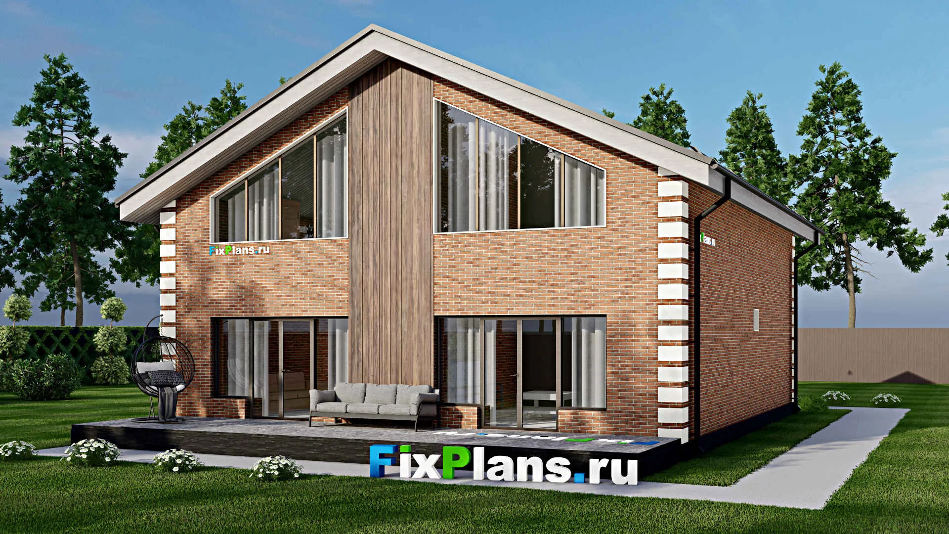 F-4571 - Планы дома с мансардой 12 на 13, площадью 240 м² с террасой и 4 спальнями