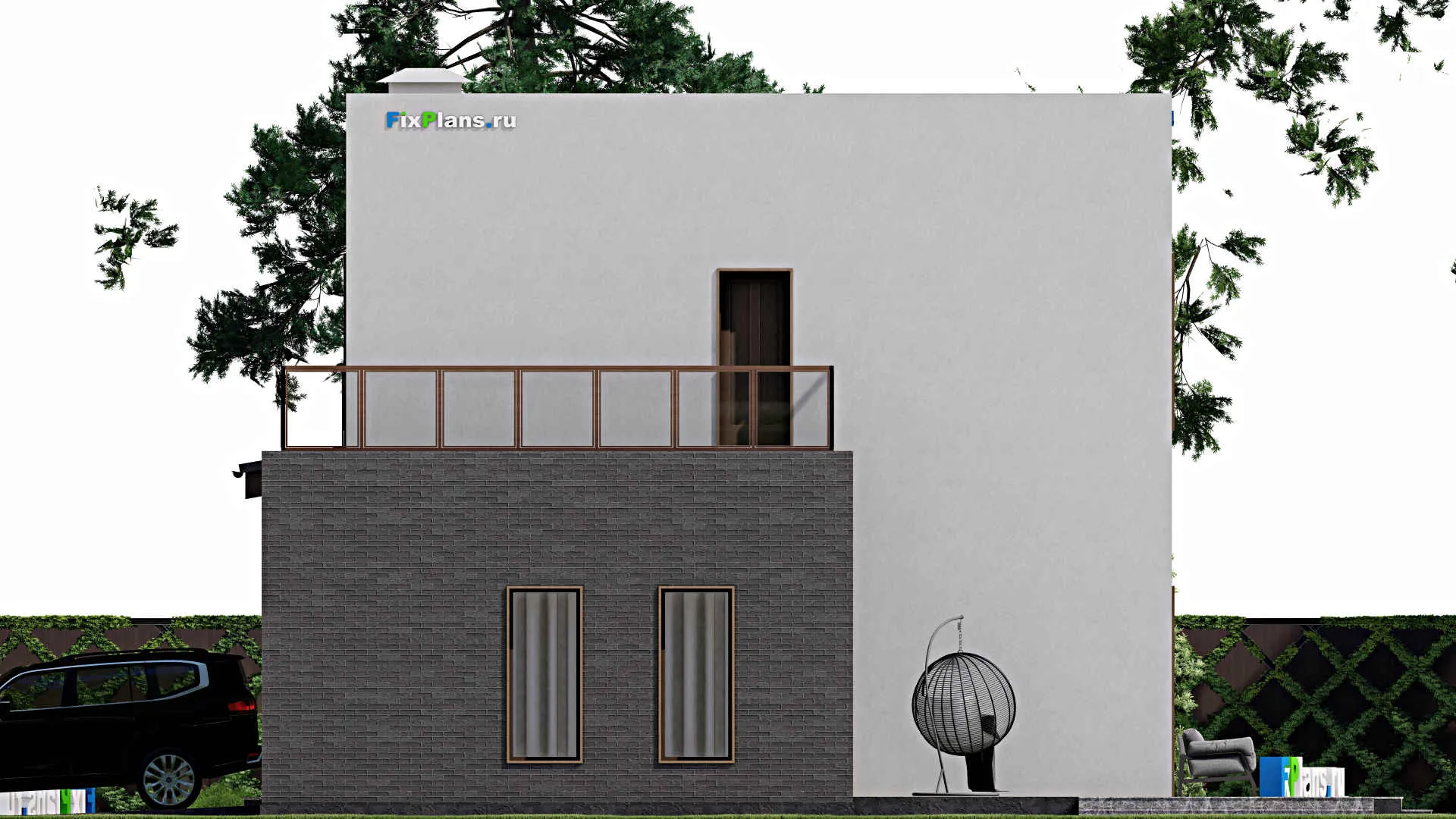 F-8153 - Проект двухэтажного дома 14 на 14, площадью 240 м² с террасой, балконом, гаражом на 1 машину и 3 спальнями